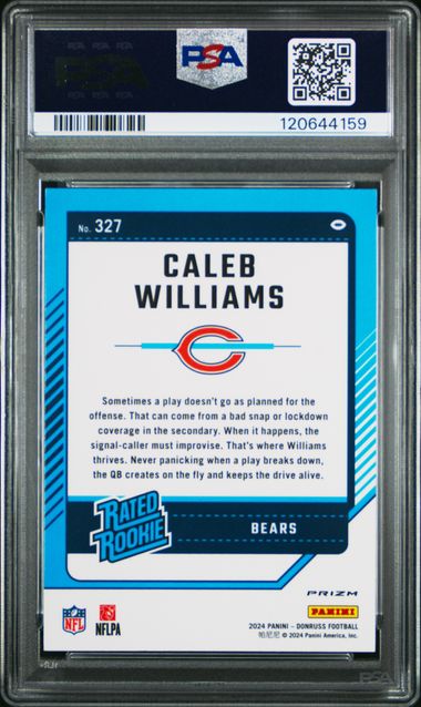 Graded 2024 Panini Donruss Caleb Williams #327 Optic Preview Red Wave Rookie RC Football Card PSA 10 Gem Mint