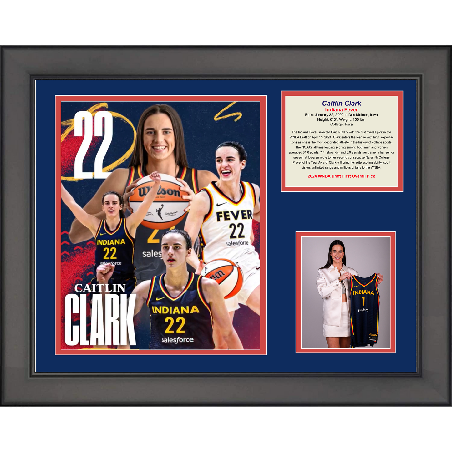Framed Caitlin Clark 2024 WNBA Draft 1st Overall Pick Basketball 11"x14" Three Photo Collage