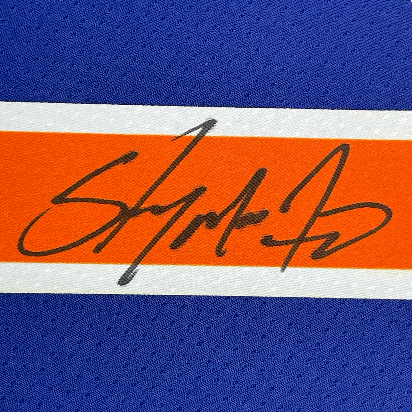 Framed Autographed/Signed Carmelo Anthony 35x39 New York Knicks Blue Authentic Swingman Basketball Jersey Fanatics COA
