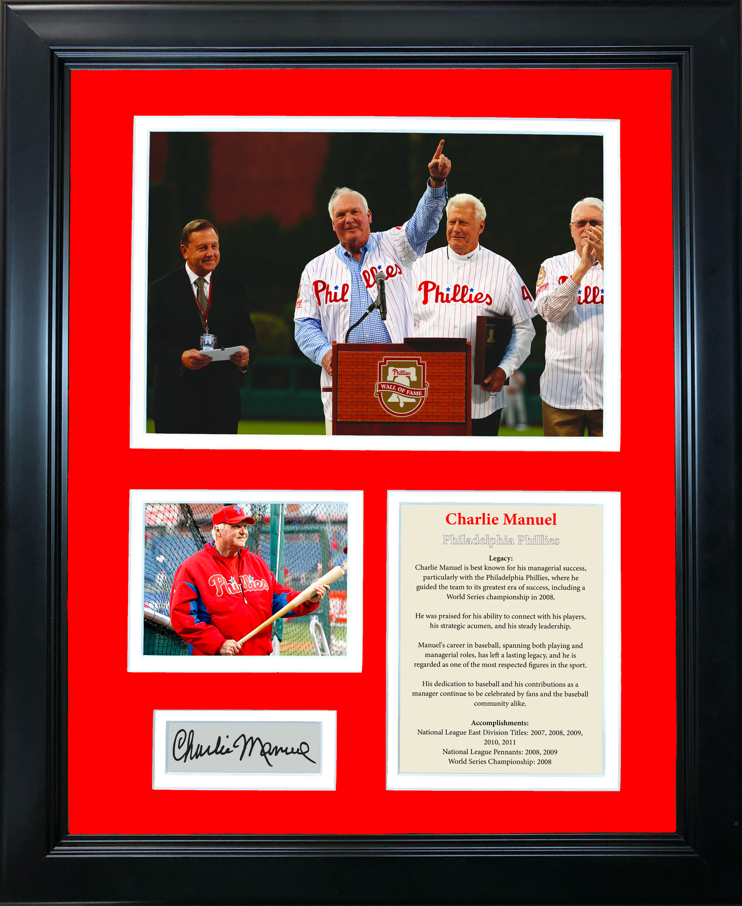 Framed Charlie Manuel Facsimile Laser Engraved Signature Auto Philadelphia Phillies 11"x14" Baseball Photo Sig Collage