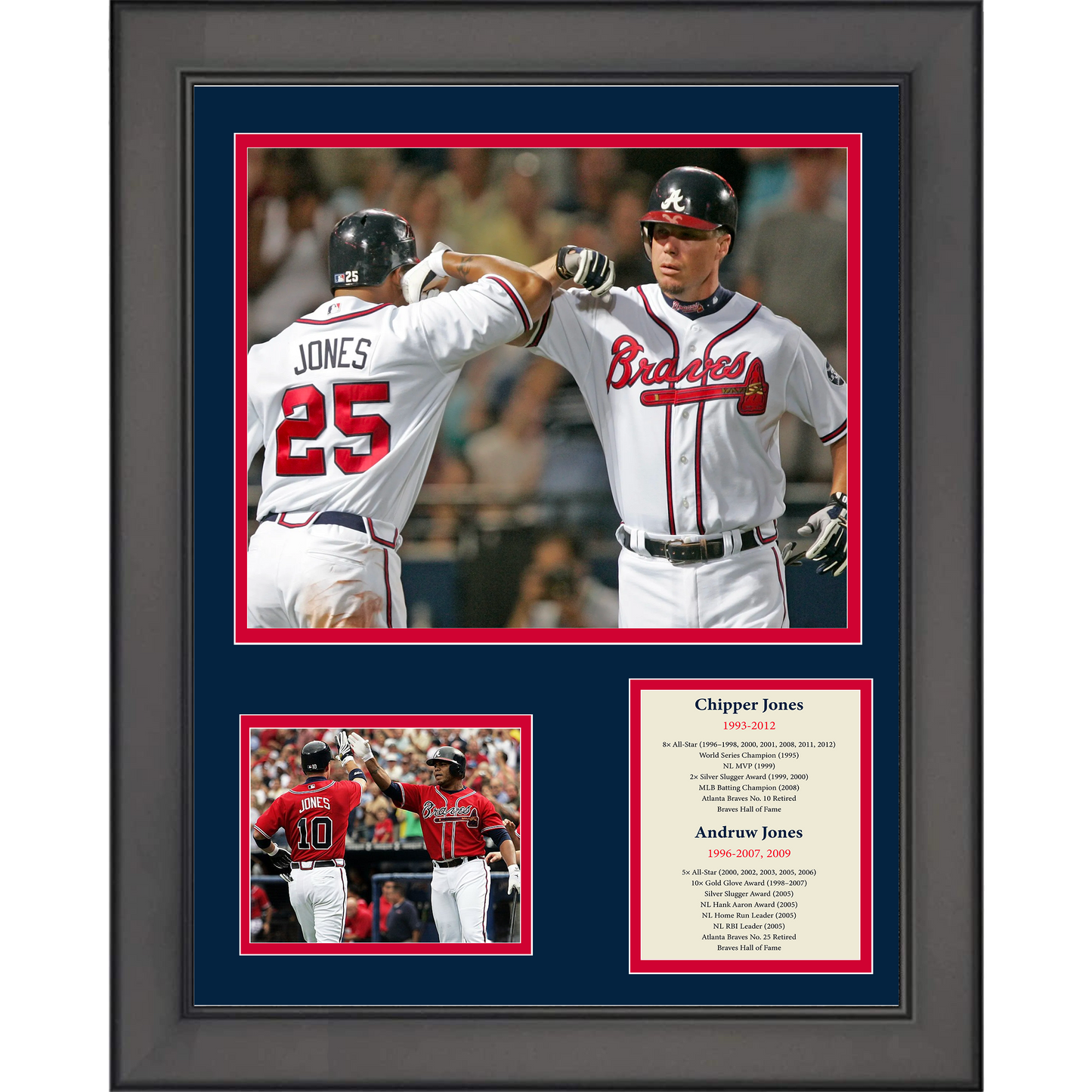 Framed Chipper Jones & Andruw Jones 11"x14" Baseball Three Photo Collage