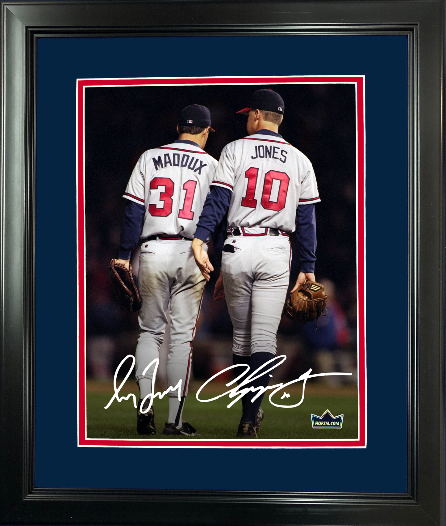 Framed Chipper Jones & Greg Maddux Dual Facsimile Laser Engraved Signature Auto Atlanta Braves 11"x14" Baseball Photo HOFSM Holo