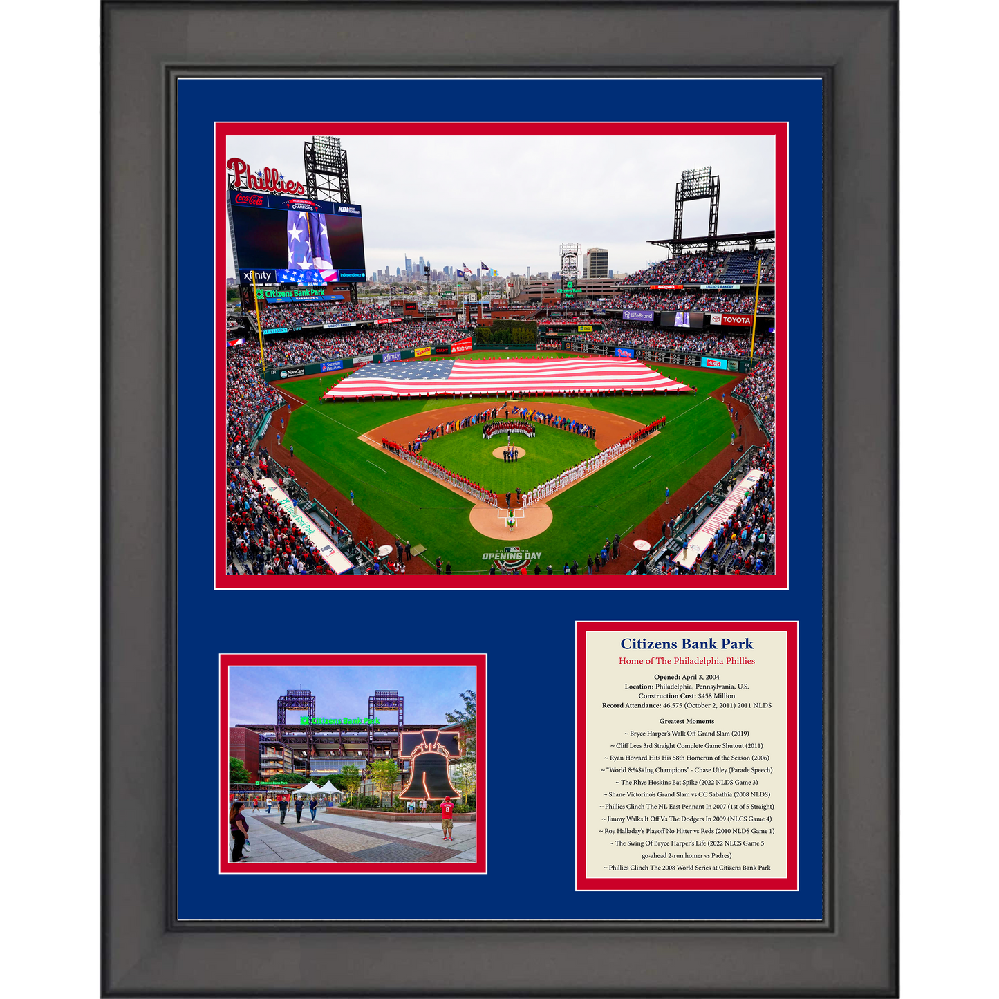 Framed Citizens Bank Park Greatest Moments Philadelphia Phillies Baseball 11"x14" Three Photo Collage