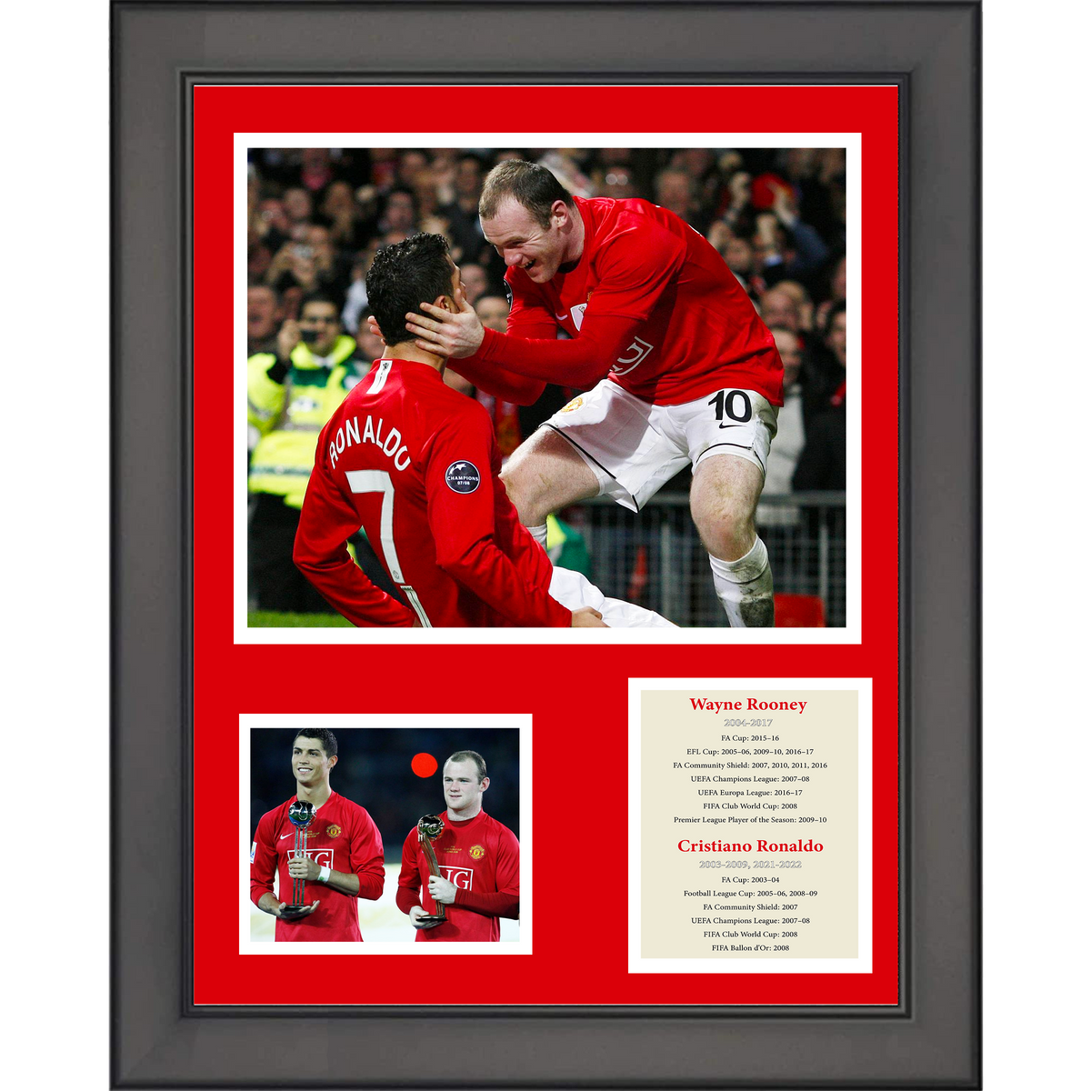 Framed Cristiano Ronaldo & Wayne Rooney Manchester United Soccer Futbol 11"x14" Three Photo Collage
