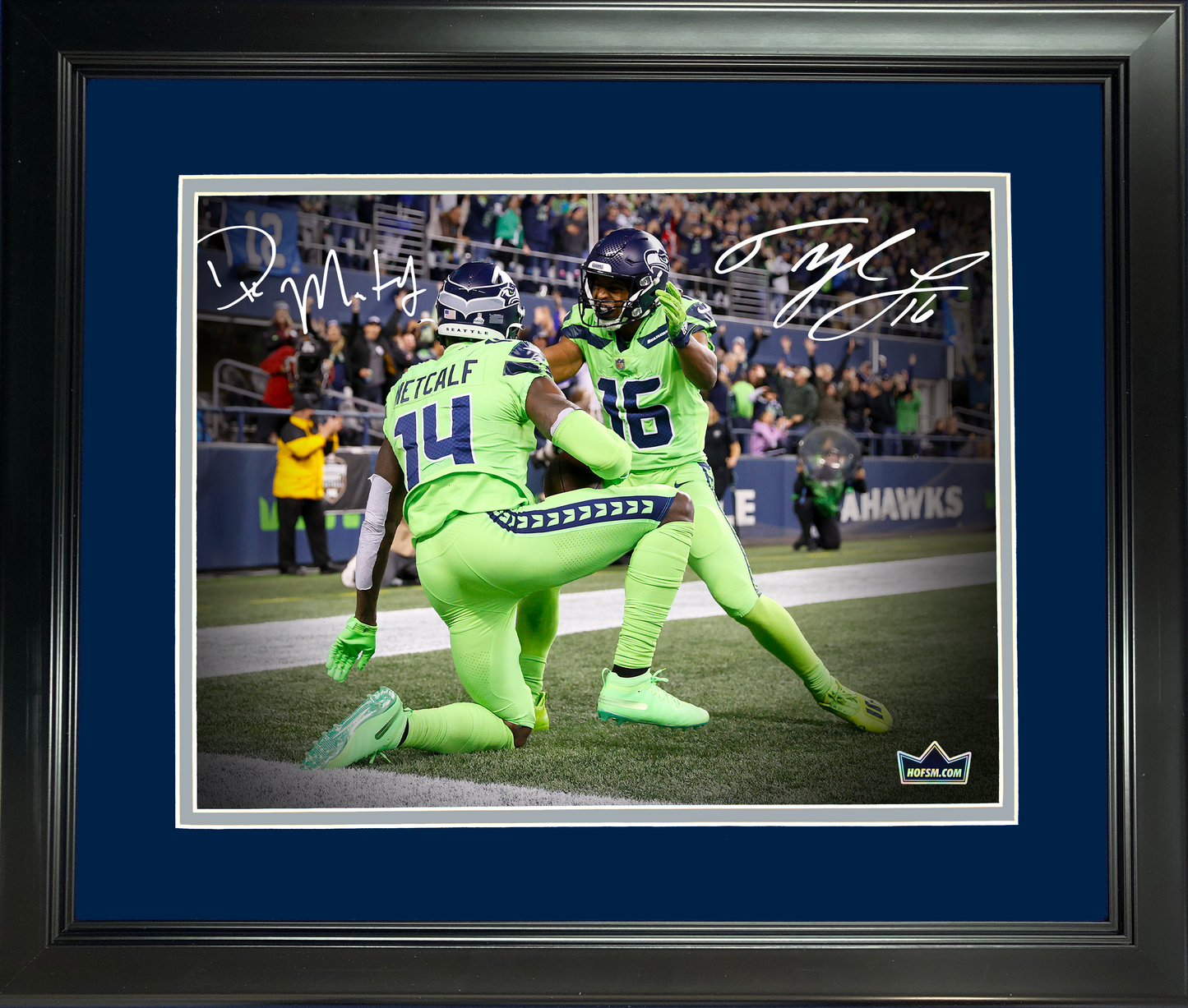 Framed D.K. Metcalf & Tyler Lockett Dual Facsimile Laser Engraved Signature Auto Seattle Seahawks 11"x14" Football Photo HOFSM Holo