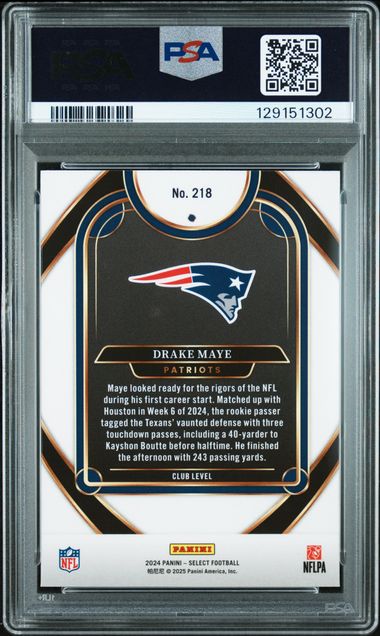 Graded 2024 Panini Select Drake Maye #218 Rookie RC Football Card PSA 9 Mint