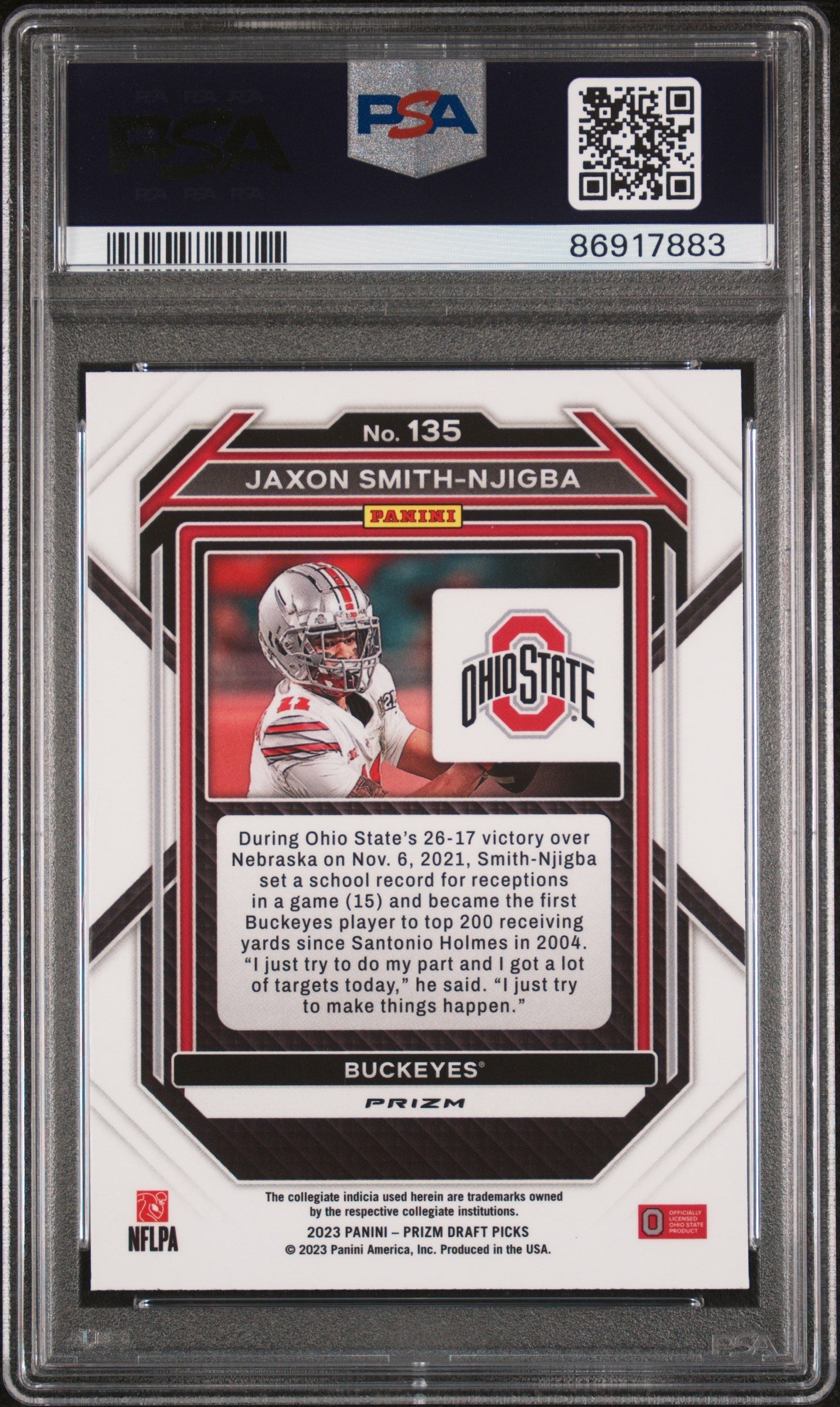Graded 2023 Panini Prizm Draft Picks Jaxon Smith-Njigba #135 Red Ice Rookie RC Football Card PSA 10 Gem Mint
