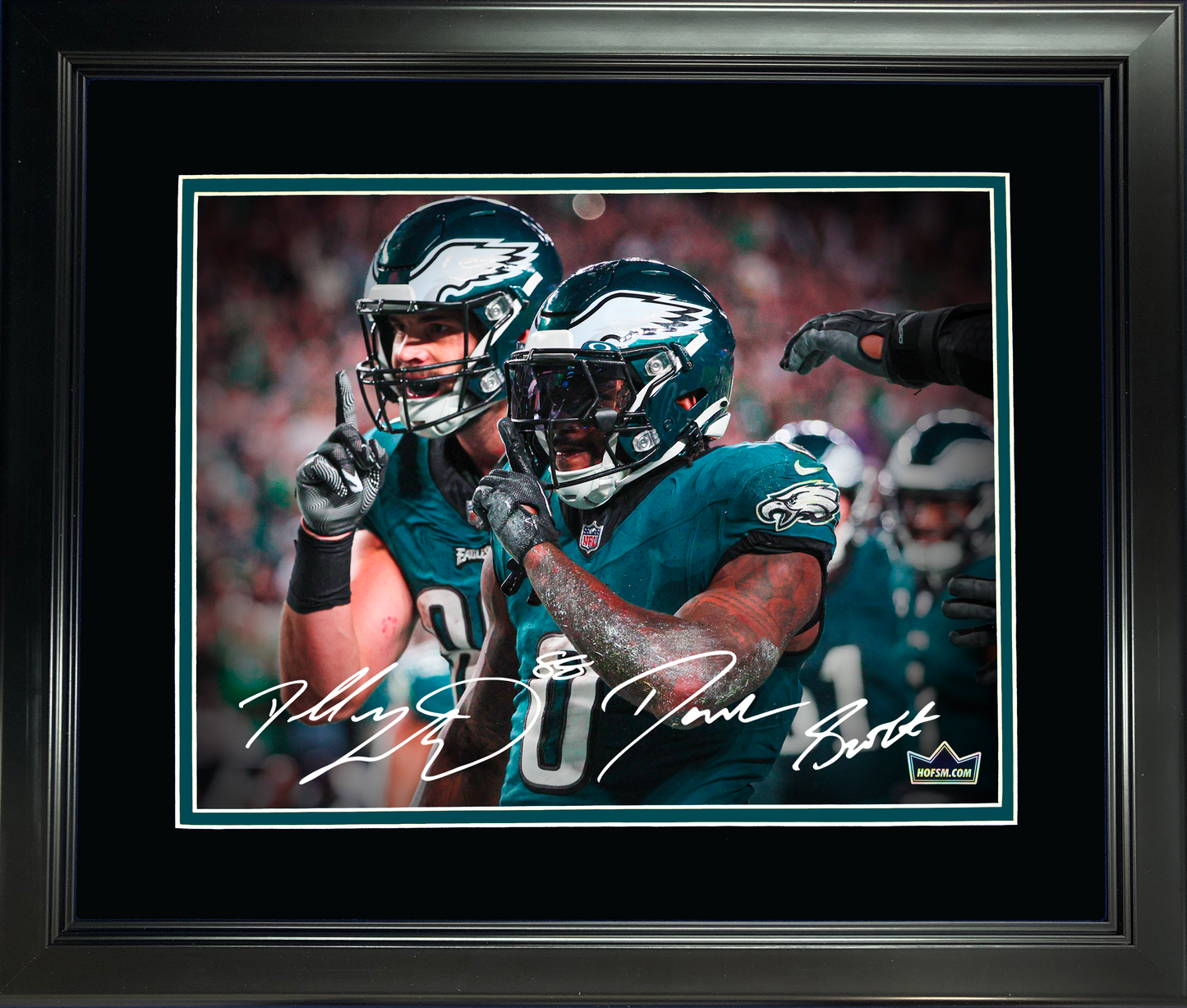 Framed Dallas Goedert & D'Andre Swift Dual Facsimile Laser Engraved Signature Auto Philadelphia Eagles 11"x14" Football Photo HOFSM Holo