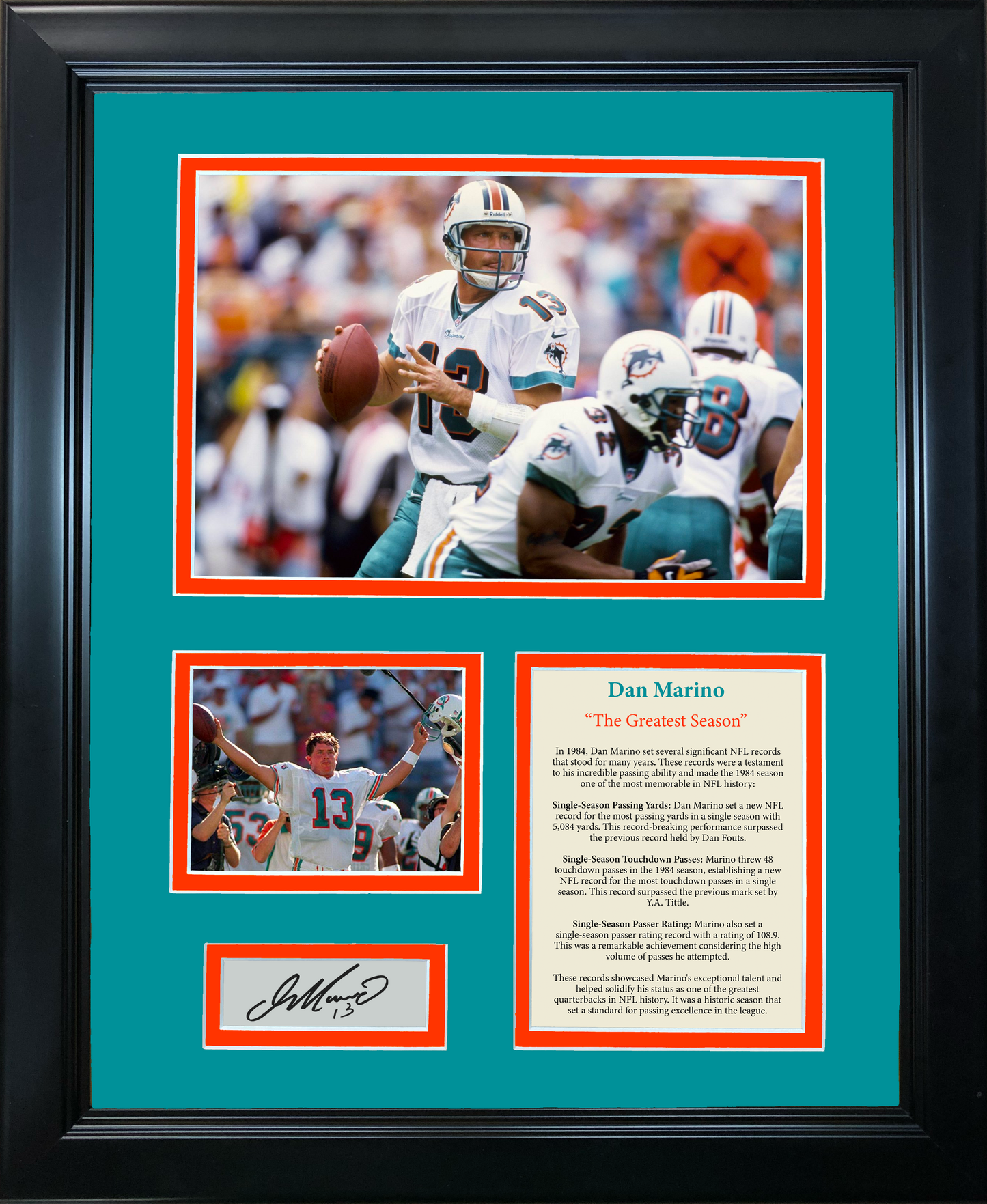 Framed Dan Marino The Greatest Season Facsimile Laser Engraved Signature Auto 1984 Miami Dolphins 11"x14" Photo Sig Collage