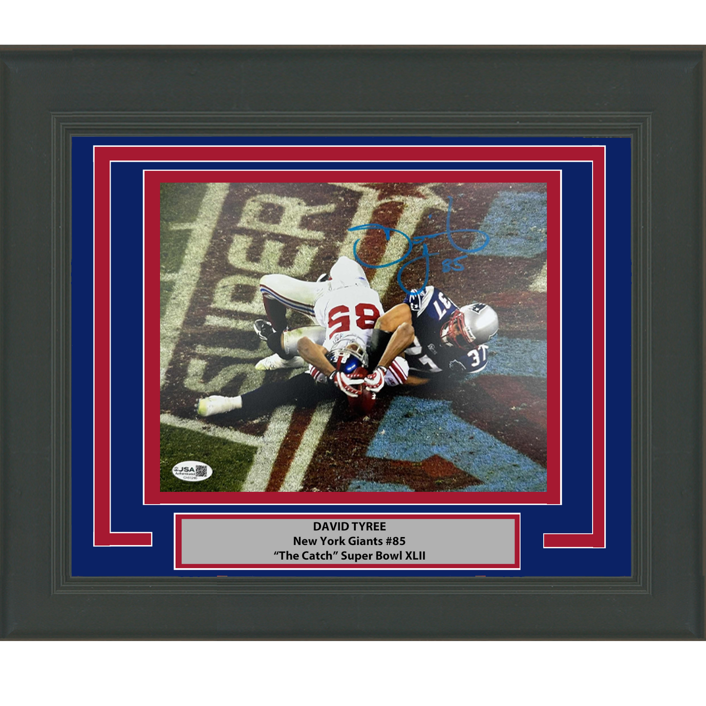 Framed Autographed/Signed David Tyree The Catch Super Bowl XLII New York Giants 8x10 Football Photo JSA COA