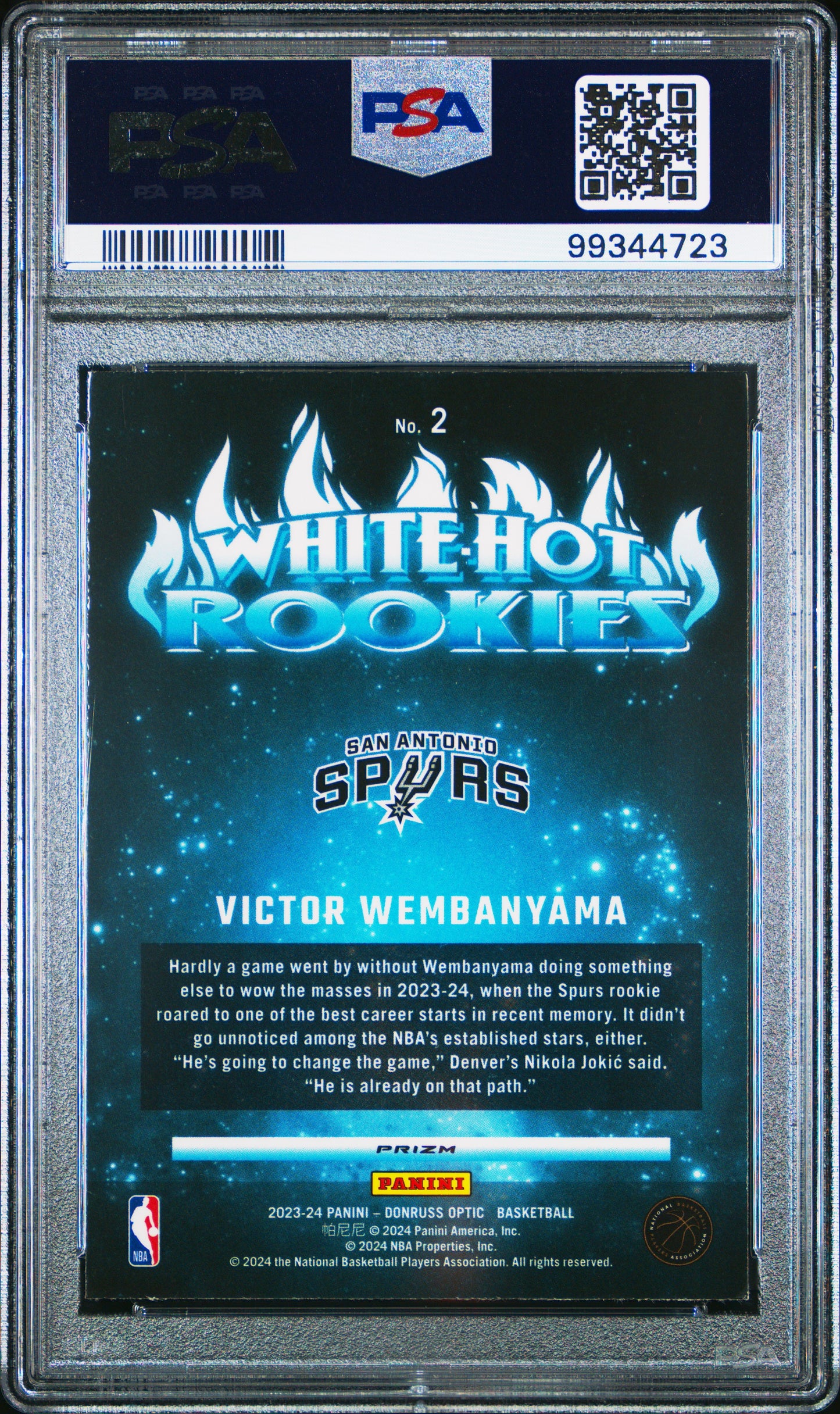 Graded 2023 Panini Donruss Optic Victor Wembanyama #2 White Hot Rookies Holo Rookie RC Basketball Card PSA 10 Gem Mint