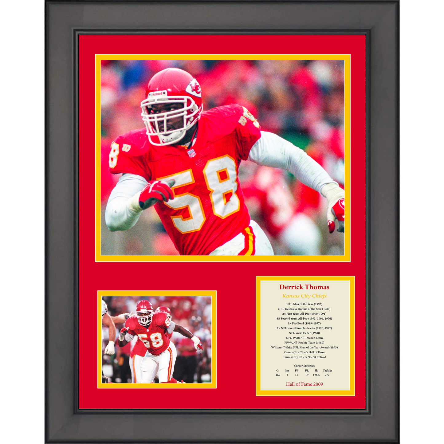 Framed Derrick Thomas Hall of Fame Kansas City Chiefs Football 11"x14" Three Photo Collage