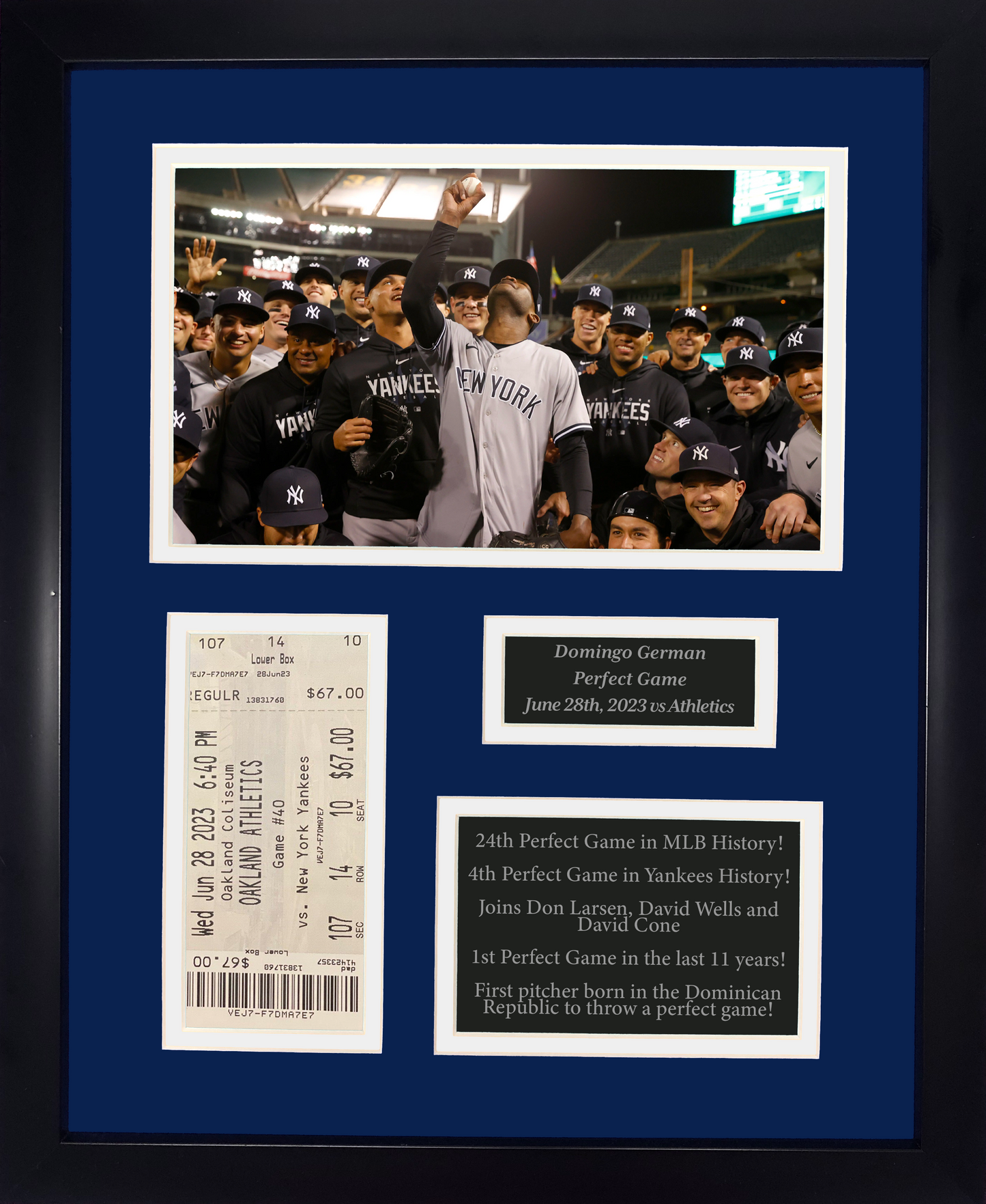 Framed Domingo German Perfect Game Facsimile Laser Engraved New York Yankees Baseball 12 x15 Photo Collage