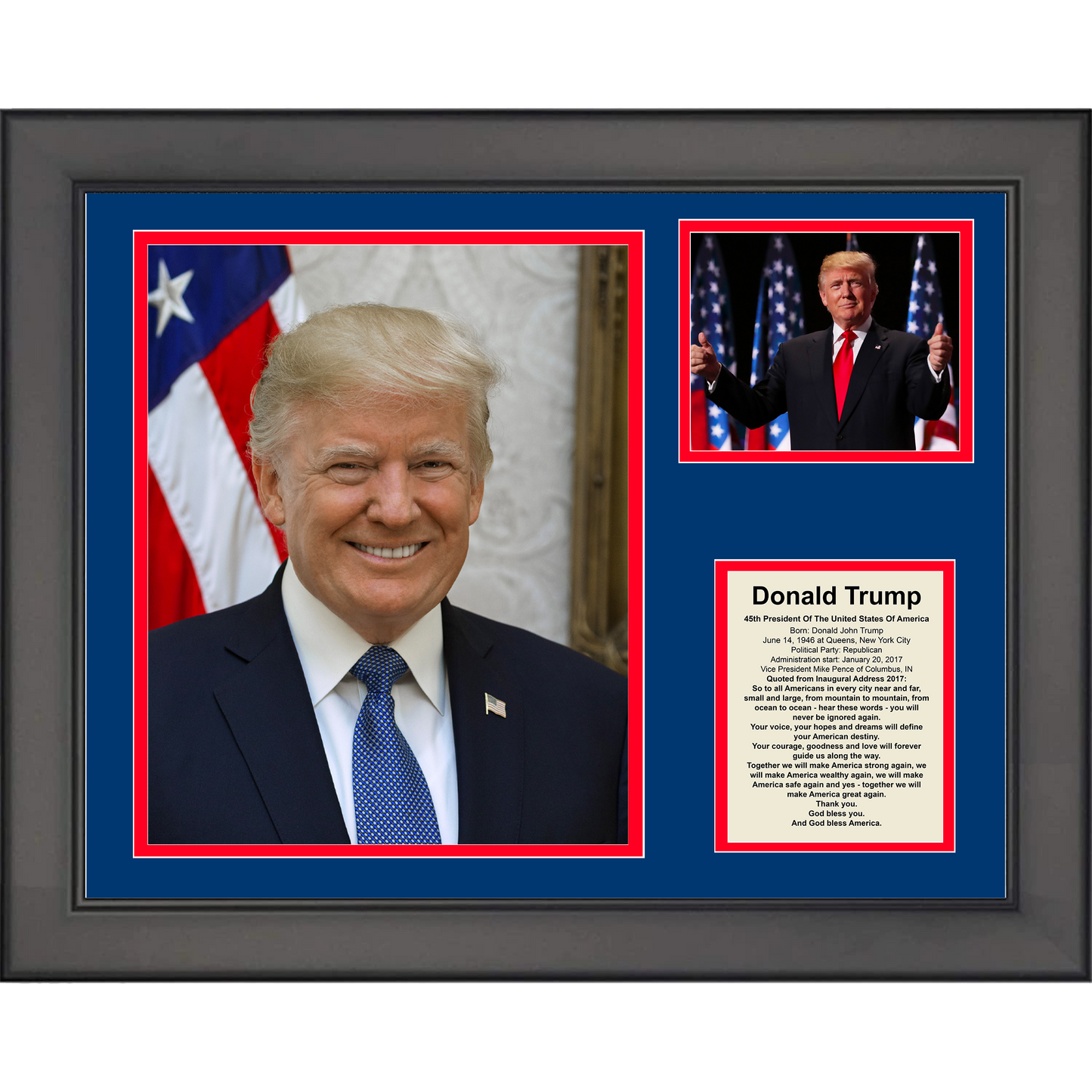 Framed Donald Trump 45th President POTUS 11"x14" USA Three Photo Collage