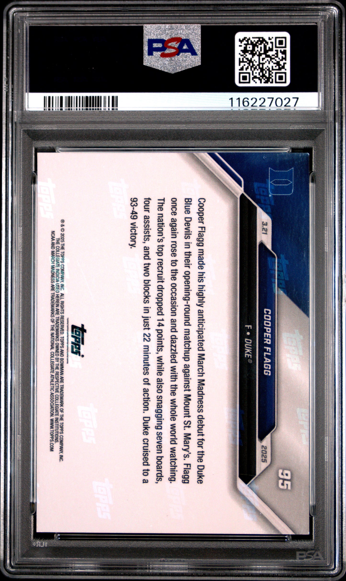Graded 2024 Topps Bowman U Now Cooper Flagg #95 Rookie RC Basketball Card PSA 8 Near Mint