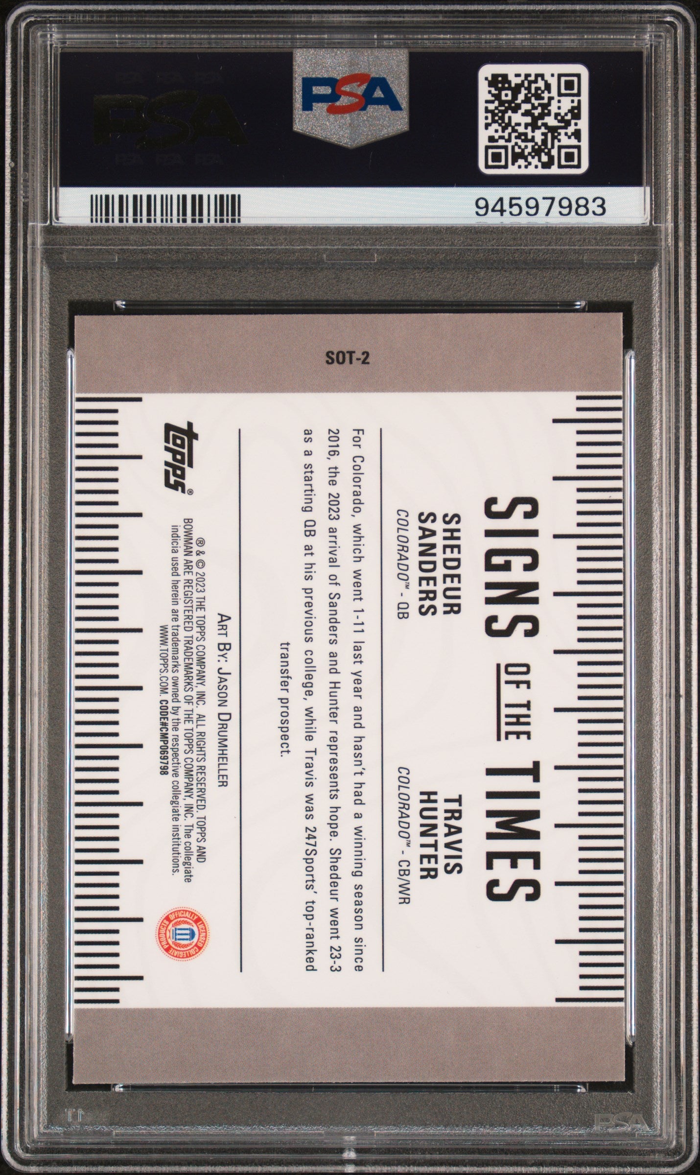 Graded 2023 Topps Bowman U Best Travis Hunter/Shedeur Sanders #SOT2 Signs of the Times Speckle Rookie RC Football Card PSA 10 Gem Mint