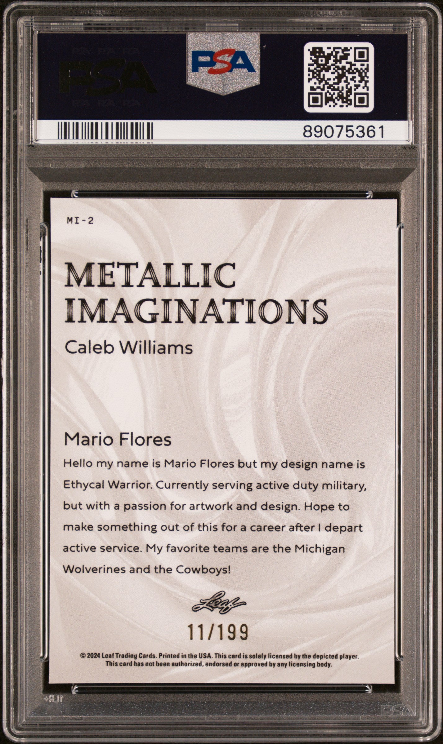 Graded 2024 Leaf Caleb Williams #MI2 Metallic Imaginations Red #/199 Rookie RC Football Card PSA 10 Gem Mint