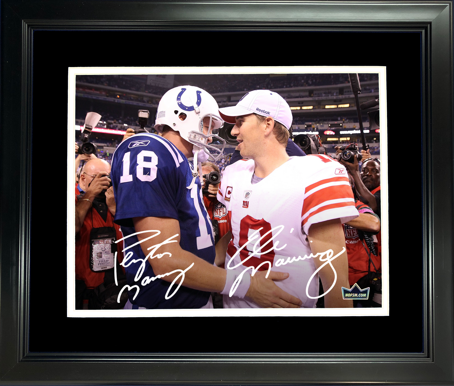 Framed Eli Manning & Peyton Manning Dual Facsimile Laser Engraved Signature Auto 11"x14" Football Photo HOFSM Holo