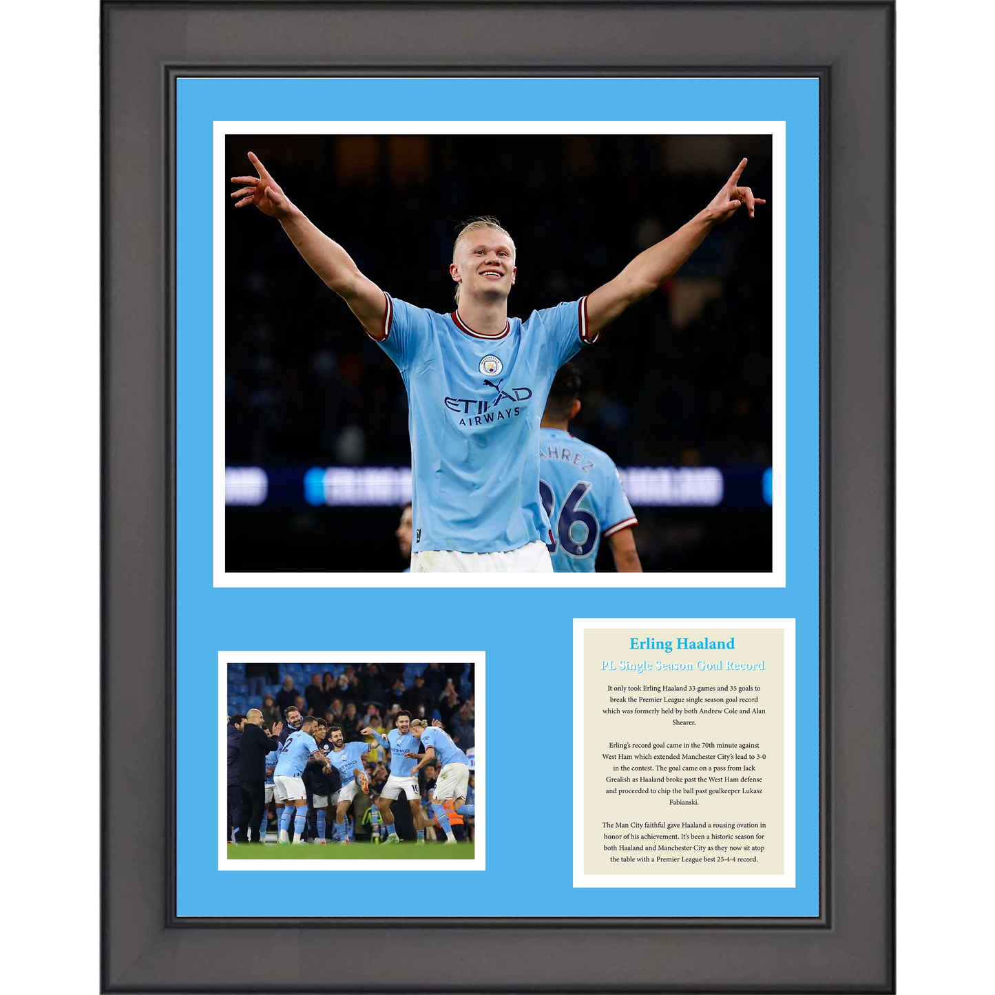 Framed Erling Haaland Premier League Single Season Goal Record Manchester City Soccer Futbol 11"x14" Three Photo Collage