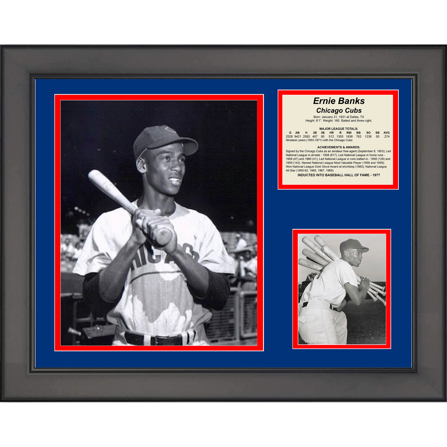 Framed Ernie Banks Chicago Cubs Hall of Fame 11"x14" Baseball Three Photo Collage