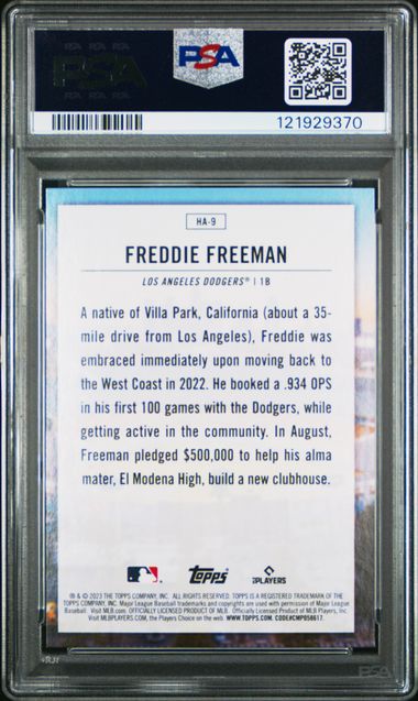 Graded 2023 Topps Home Field Advantage Freddie Freeman #HA9 Baseball Card PSA 9 Mint