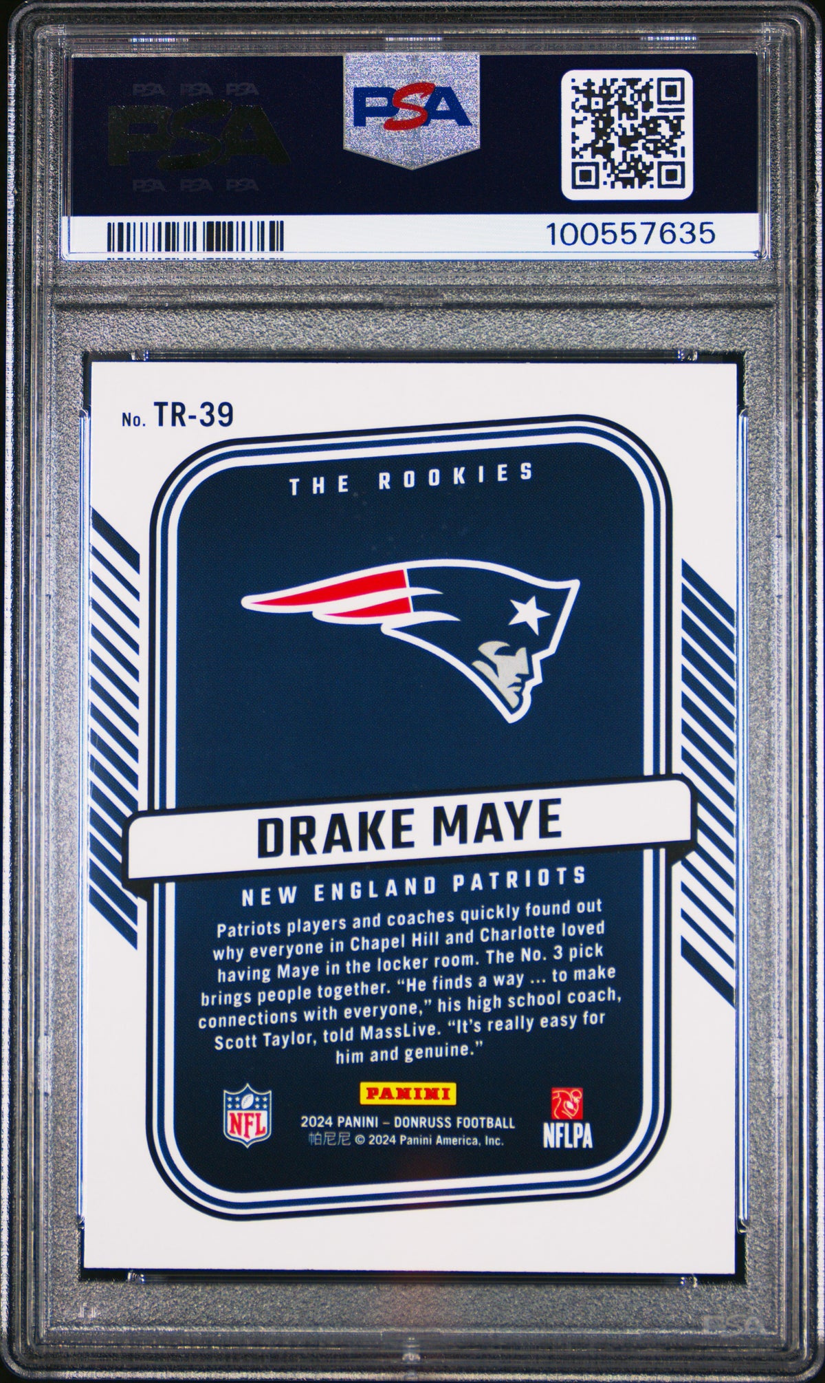 Graded 2024 Panini Donruss Drake Maye #TR39 The Rookies Rookie RC Football Card PSA 10 Gem Mint