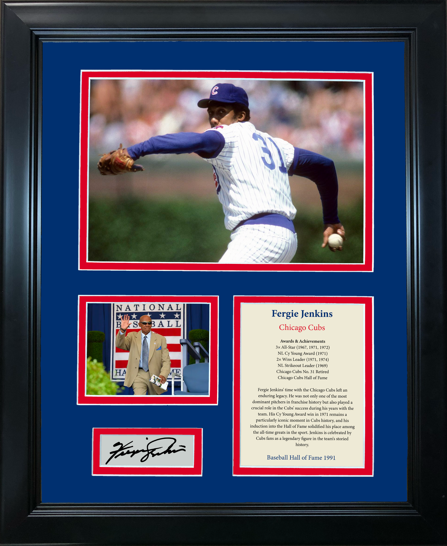 Framed Fergie Jenkins Hall of Fame Facsimile Laser Engraved Signature Auto Chicago Cubs Baseball 11"x14" Photo Sig Collage