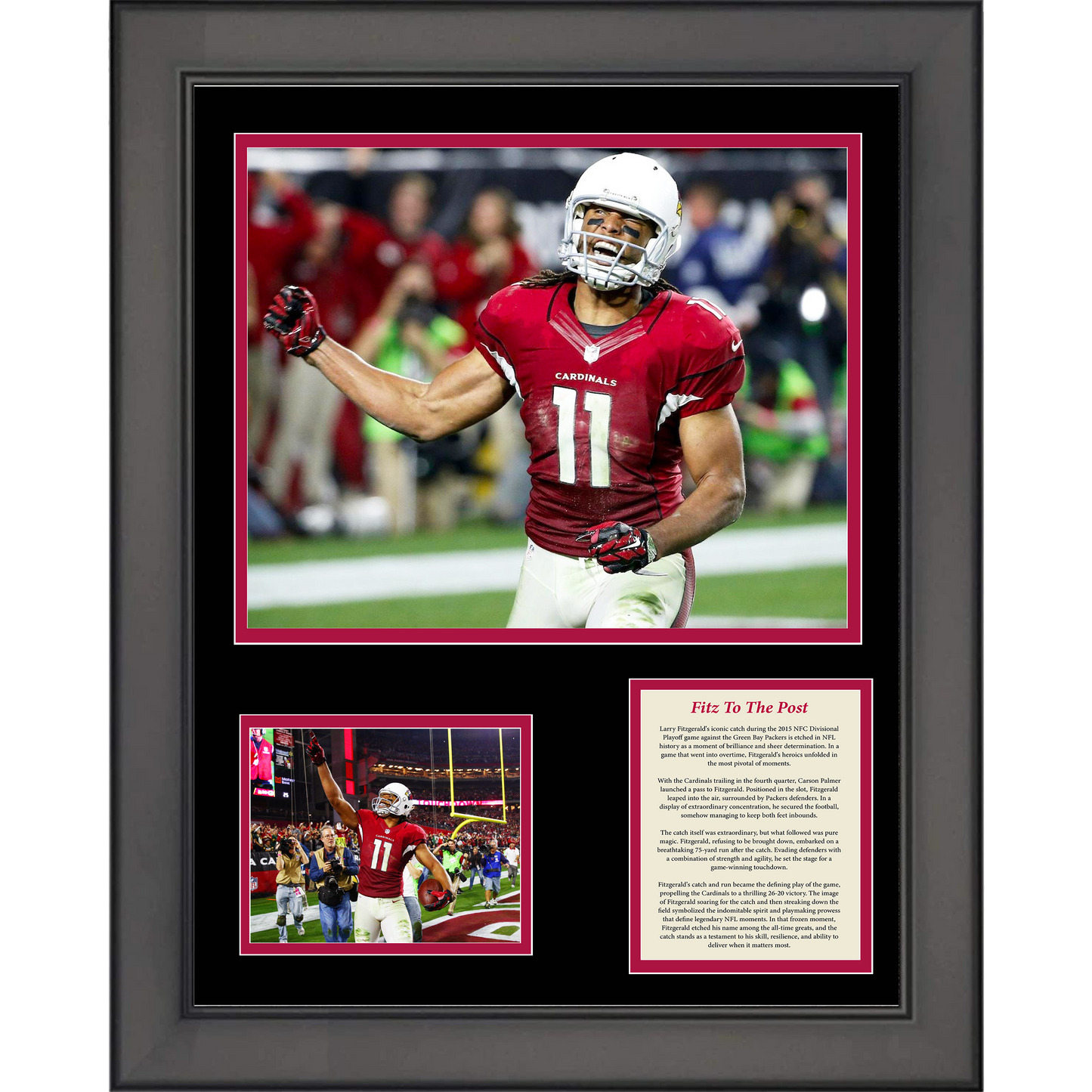 Framed Fitz To The Post Larry Fitzgerald 2015 Playoffs Catch vs Packers Arizona Cardinals Football 11"x14" Three Photo Collage