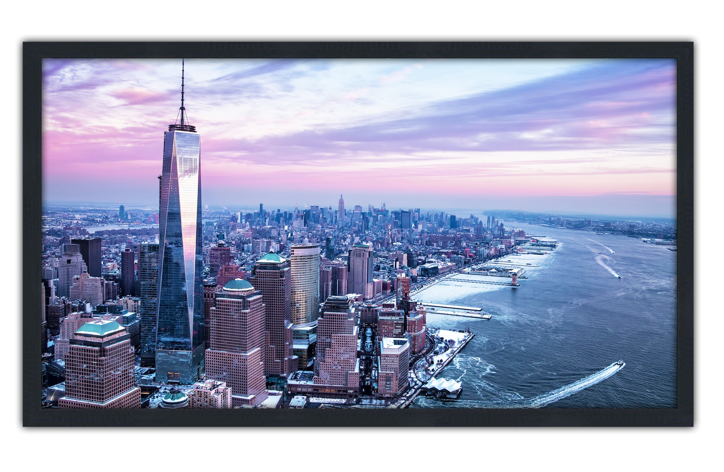 Professionally Framed Freedom Tower New York City Skyline High-Resolution Panoramic Photo 12x22 Wall Art