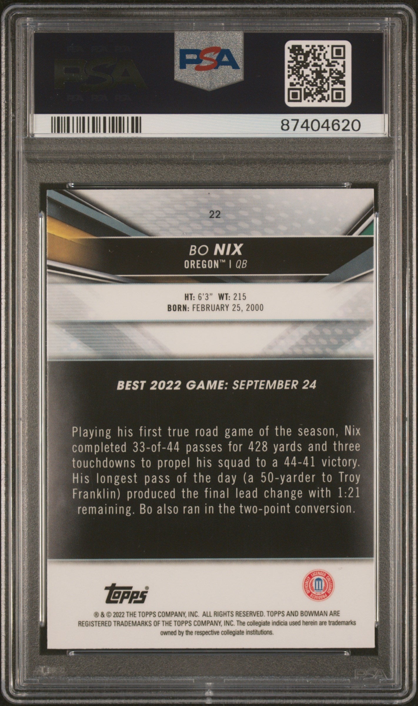 Graded 2022 Topps Bowmans Best University Bo Nix #22 Rookie RC Football Card PSA 10 Gem Mint