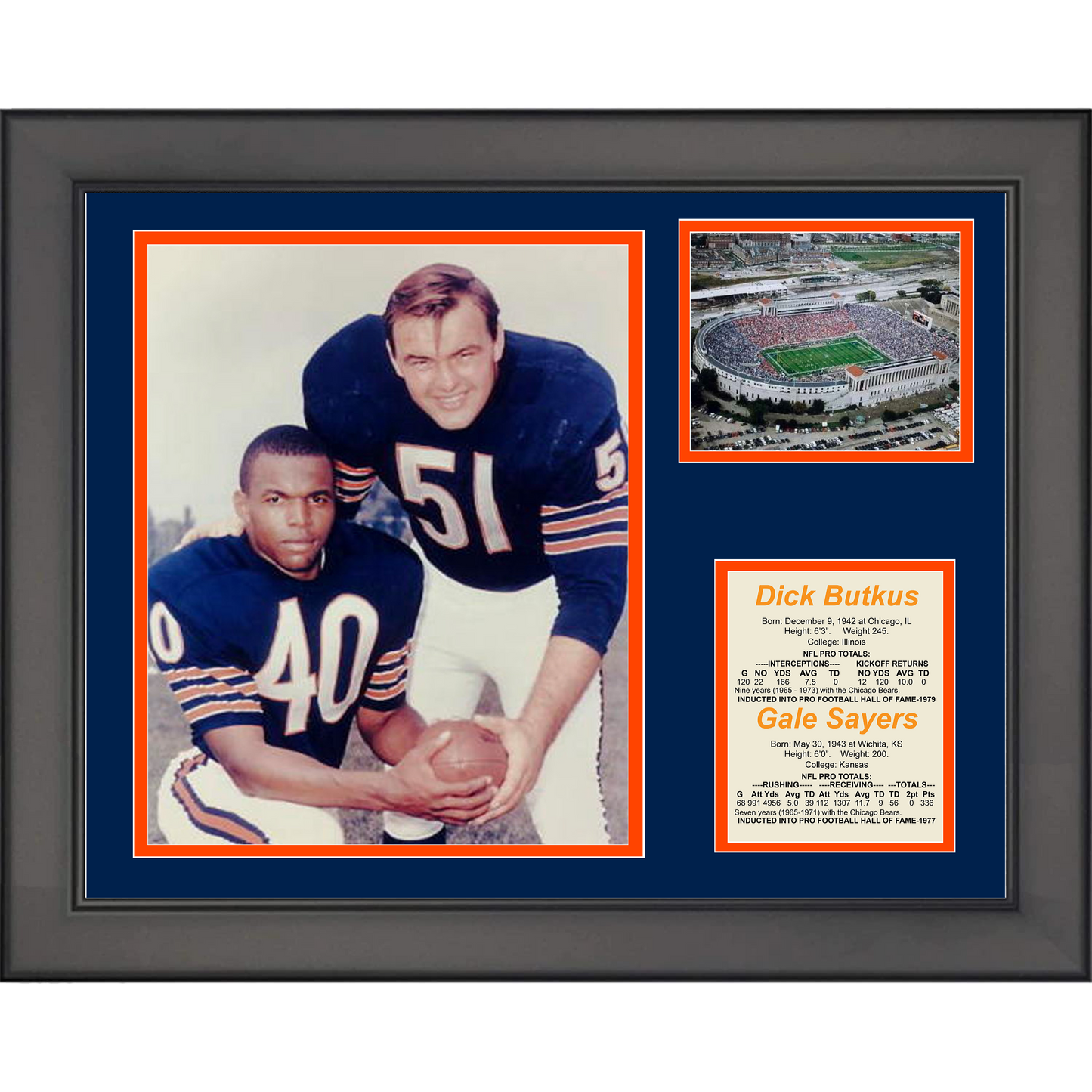 Framed Gale Sayers & Dick Butkus Hall of Fame Chicago Bears Football 11"x14" Three Photo Collage
