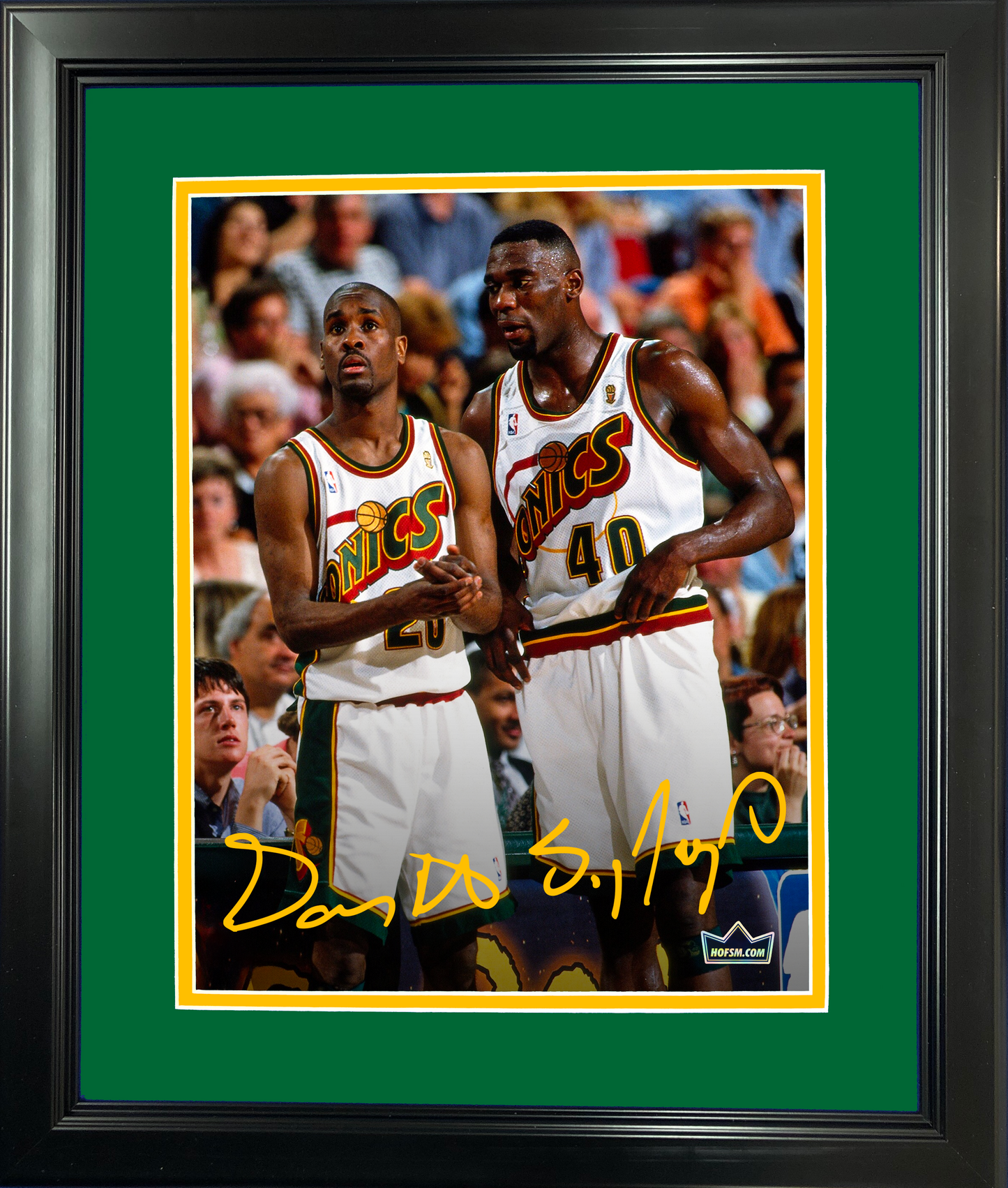 Framed Gary Payton & Shawn Kemp Dual Facsimile Laser Engraved Signature Auto Seattle Supersonics 11"x14" Basketball Photo HOFSM Holo