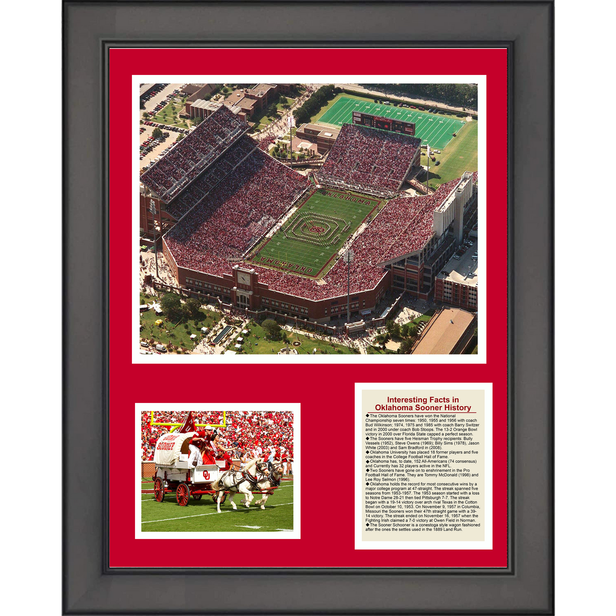 Framed Oklahoma Sooners Stadium & Team History 11"x14" College Football Three Photo Collage