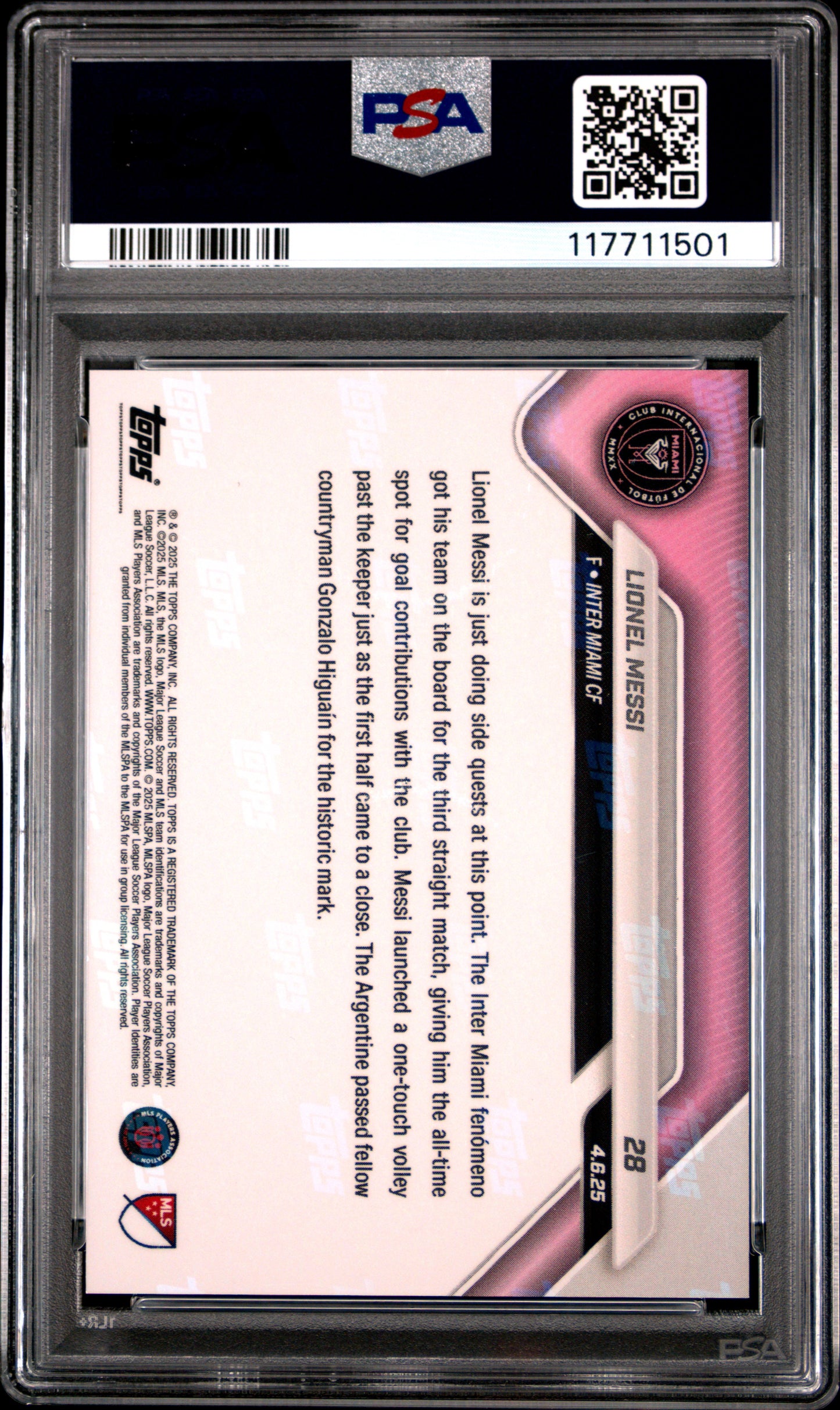 Graded 2025 Topps Now MLS Lionel Messi #28 Soccer Card PSA 9 Mint