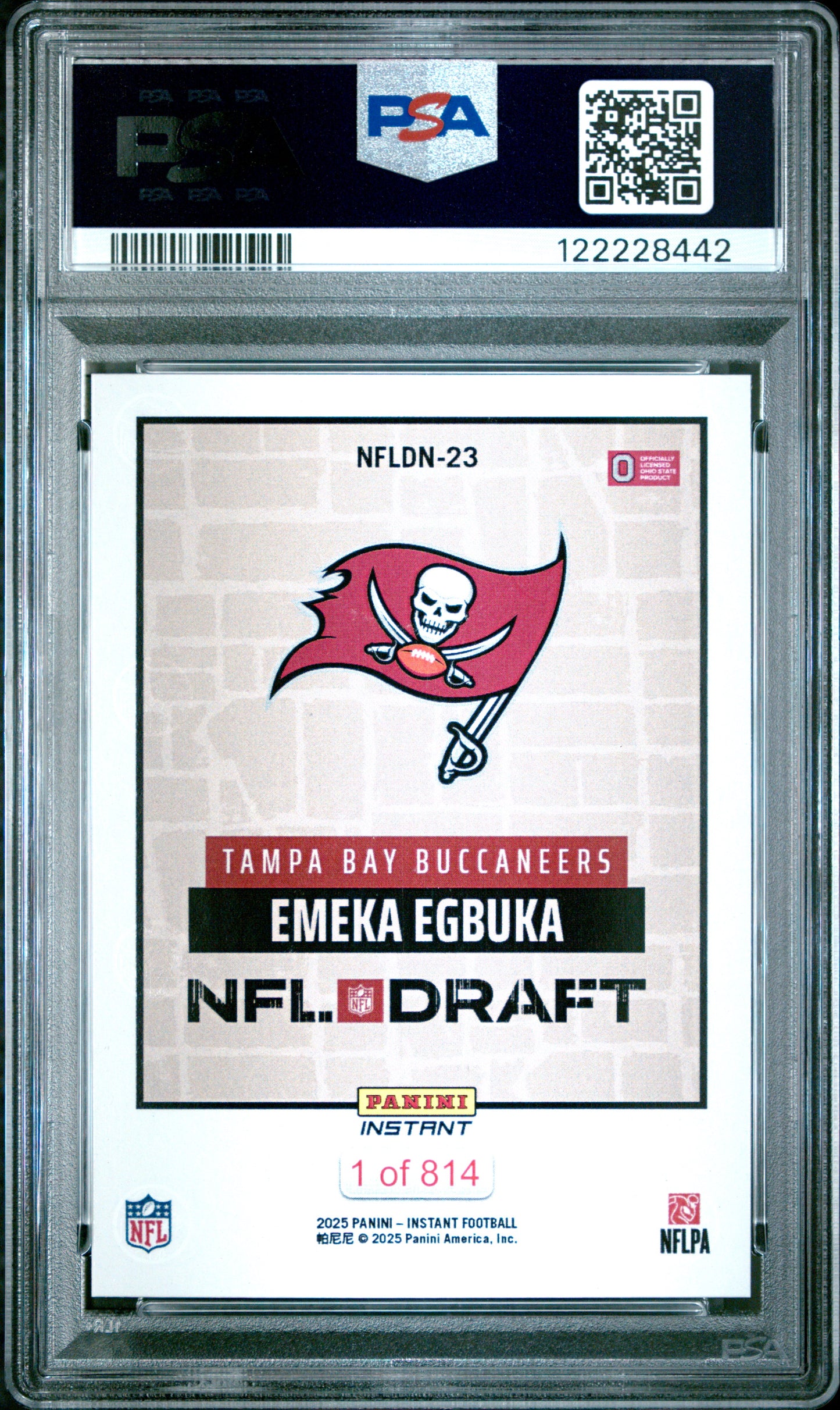 Graded 2025 Panini Instant Emeka Egbuka #NFLDN23 NFL Draft Night Rookie RC Football Card PSA 10 Gem Mint