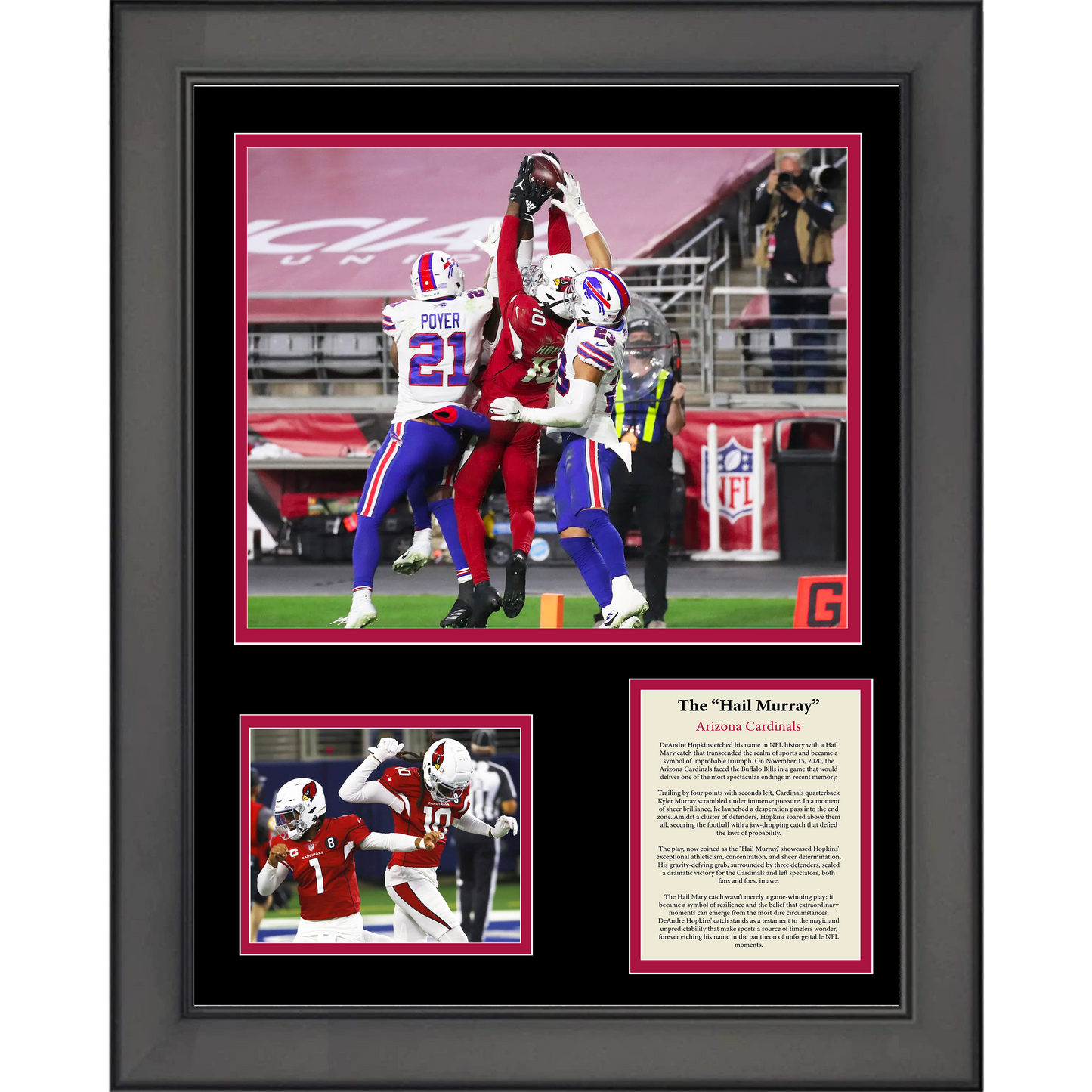 Framed The Hail Murray Kyler Murray & DeAndre Hopkins Catch Arizona Cardinals Football 11"x14" Three Photo Collage