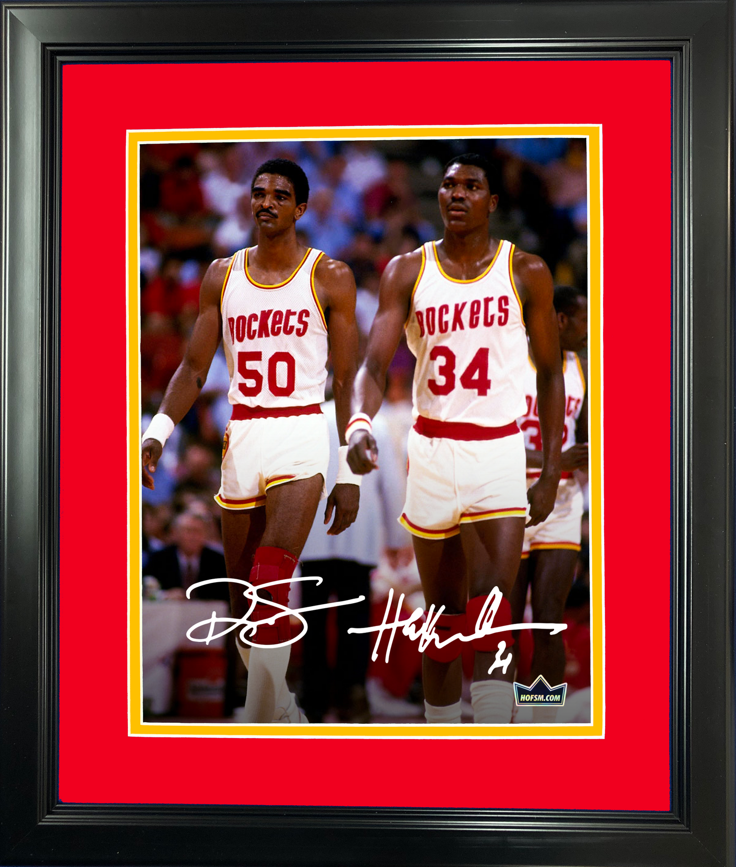 Framed Hakeem Olajuwon & Ralph Sampson Dual Facsimile Laser Engraved Signature Auto 11"x14" Basketball Photo HOFSM Holo
