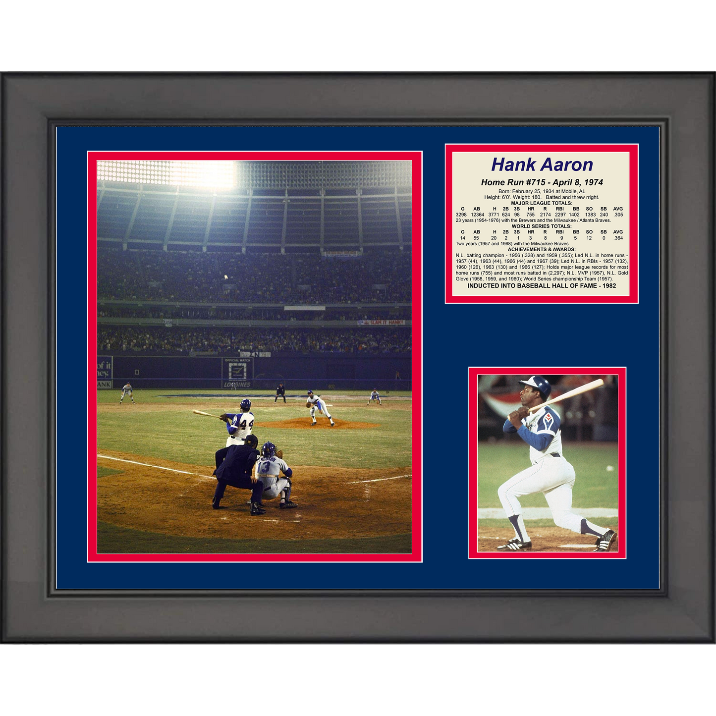 Framed Hank Aaron 715th Home Run Atlanta Braves Baseball 11"x14" Three Photo Collage