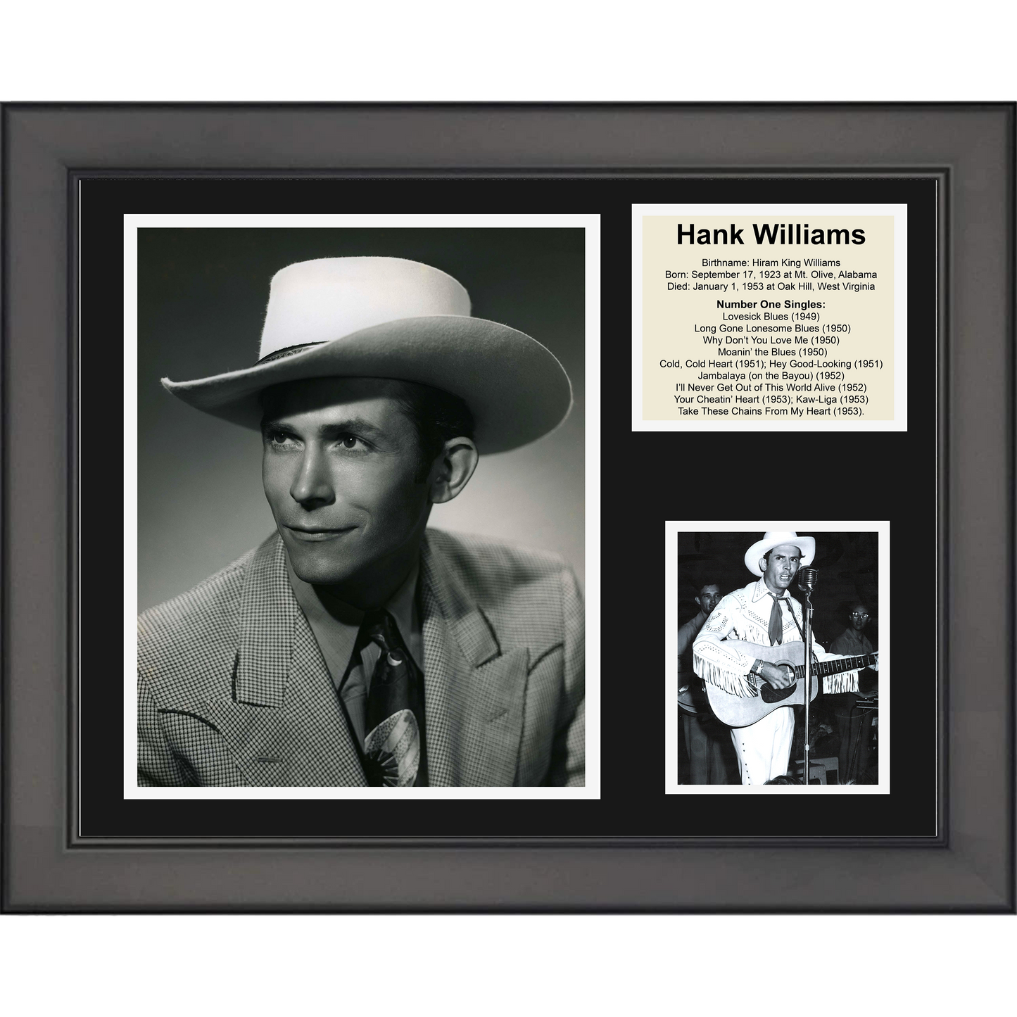 Framed Hank Williams Sr. Record Biography 11"x14" Music Three Photo Collage