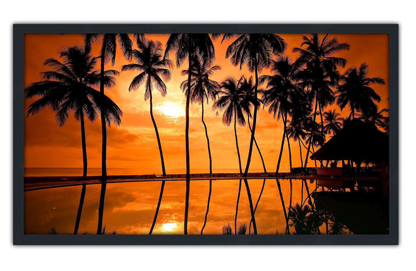 Professionally Framed Hawaii Palmtree Sunset Skyline High-Resolution Panoramic Photo 12x22 Wall Art