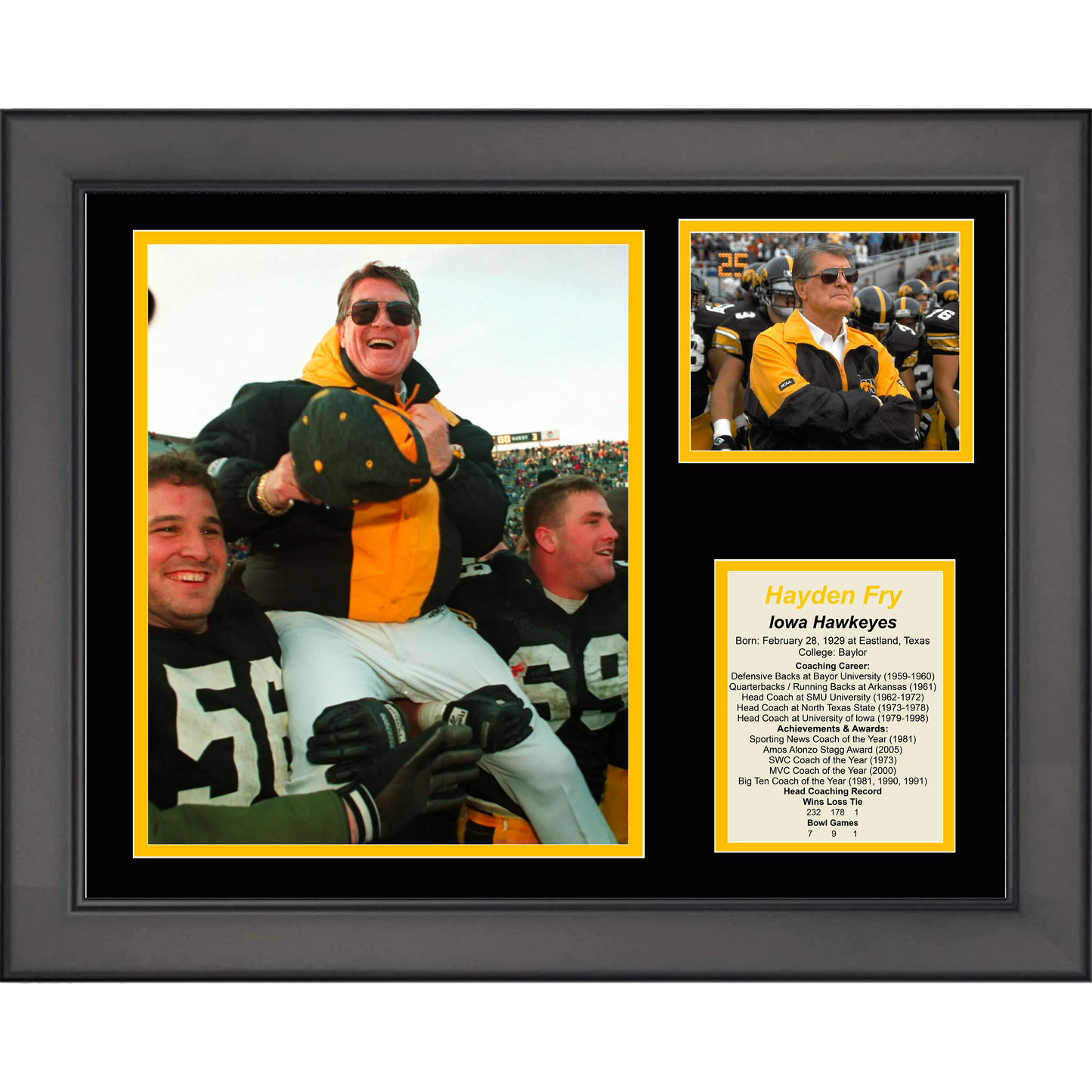 Framed Hayden Fry Iowa Hawkeyes College Football 11"x14" Three Photo Collage
