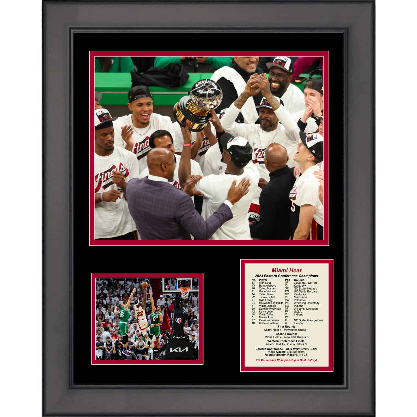Framed Miami Heat 2023 NBA Eastern Conference Champions Basketball 11"x14" Three Photo Collage
