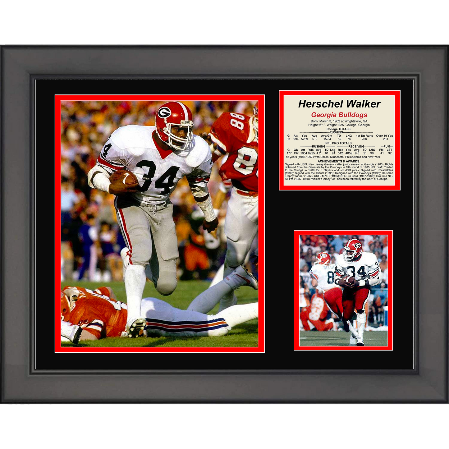 Framed Herschel Walker Georgia Bulldogs College Football 11"x14" Three Photo Collage