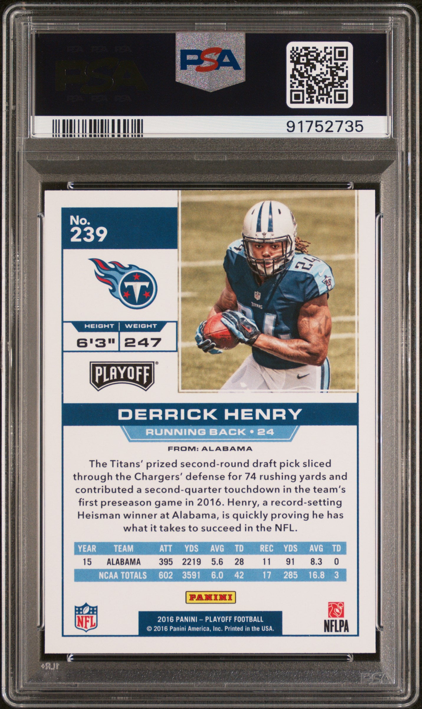 Graded 2016 Panini Playoff Derrick Henry #239 Rookie RC Football Card PSA 10 Gem Mint