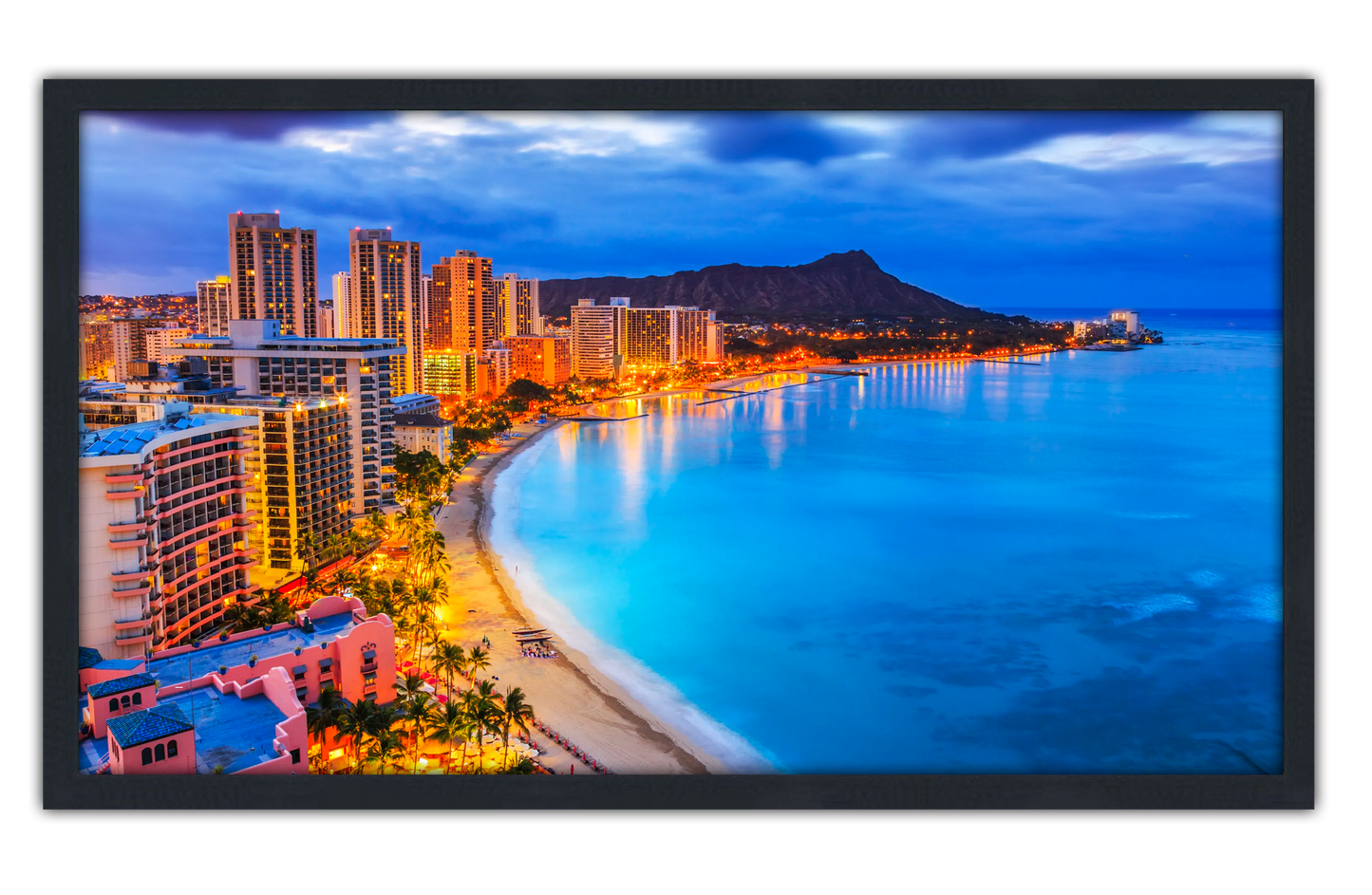 Professionally Framed Honolulu Hawaii Skyline High-Resolution Panoramic Photo 12x22 Wall Art