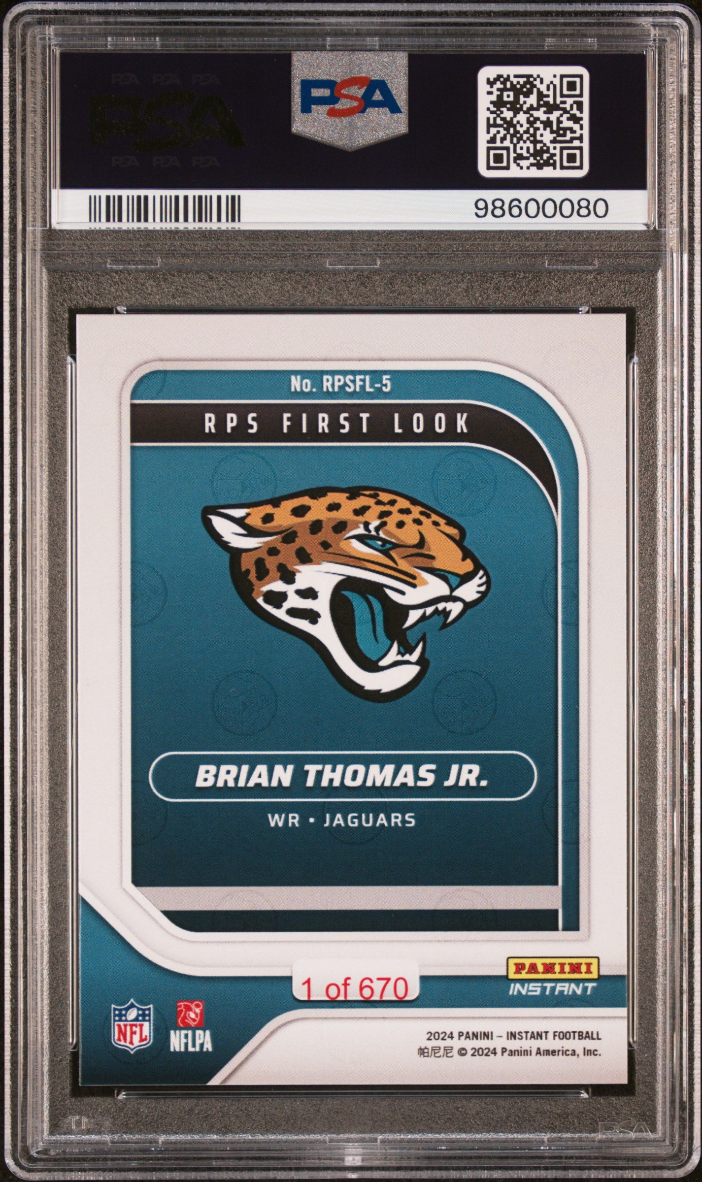 Graded 2024 Panini Instant NFL Brian Thomas Jr #RPSFL5 RPS First Look Rookie RC Football Card PSA 10 Gem Mint