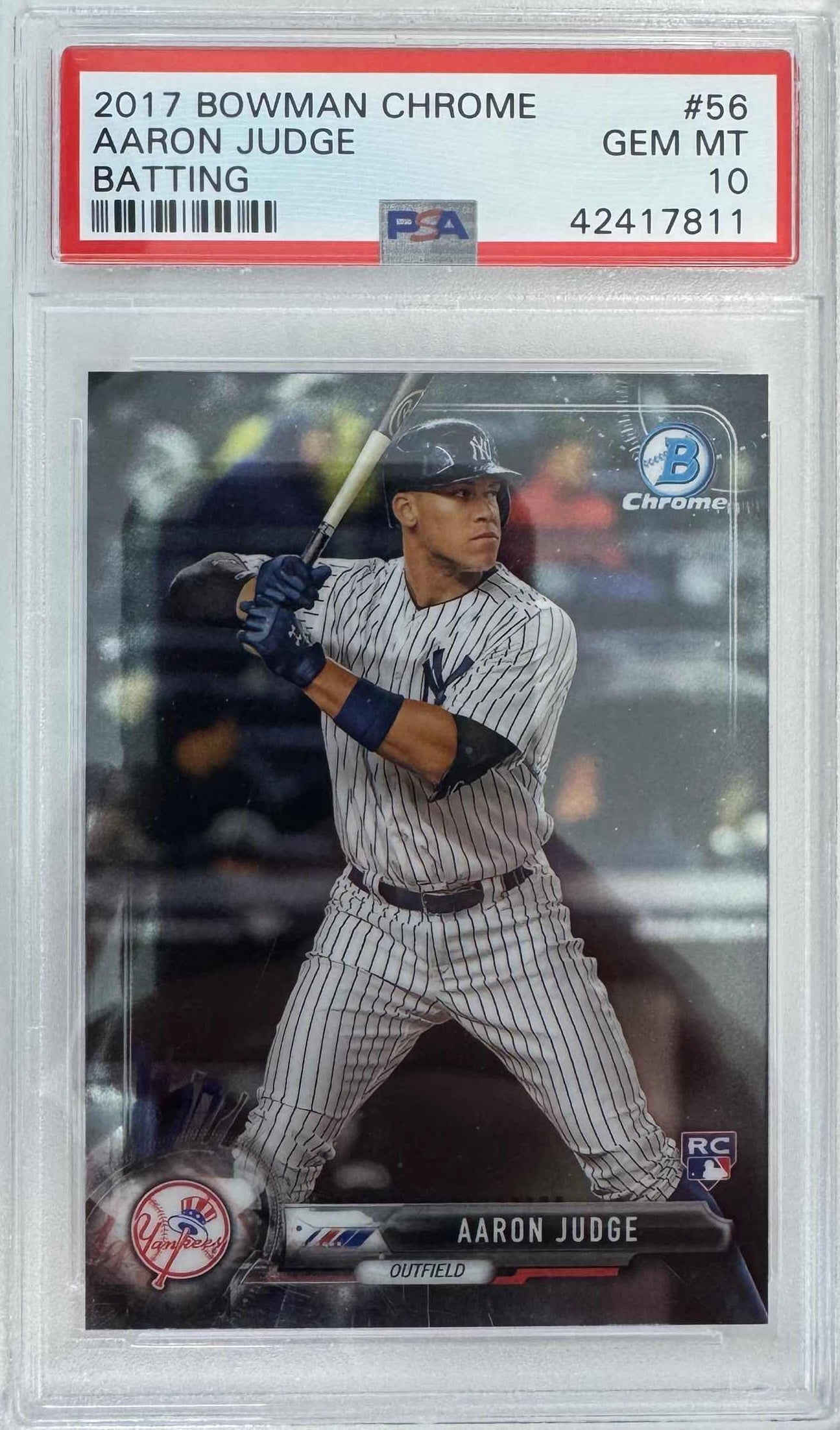 Graded 2017 Topps Bowman Chrome Aaron Judge #56 Batting Rookie RC Baseball Card PSA 10 Gem Mint