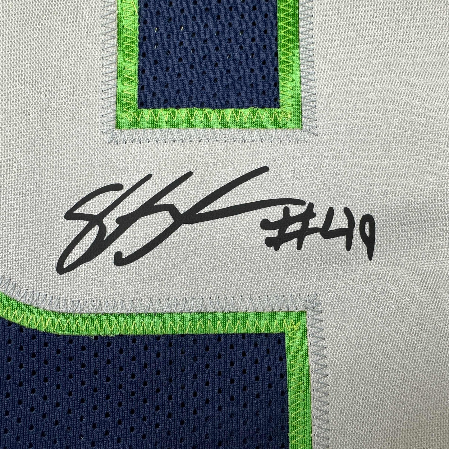 Framed Facsimile Autographed Shaquem Griffin 35x39 Seattle Blue Reprint Laser Auto Football Jersey