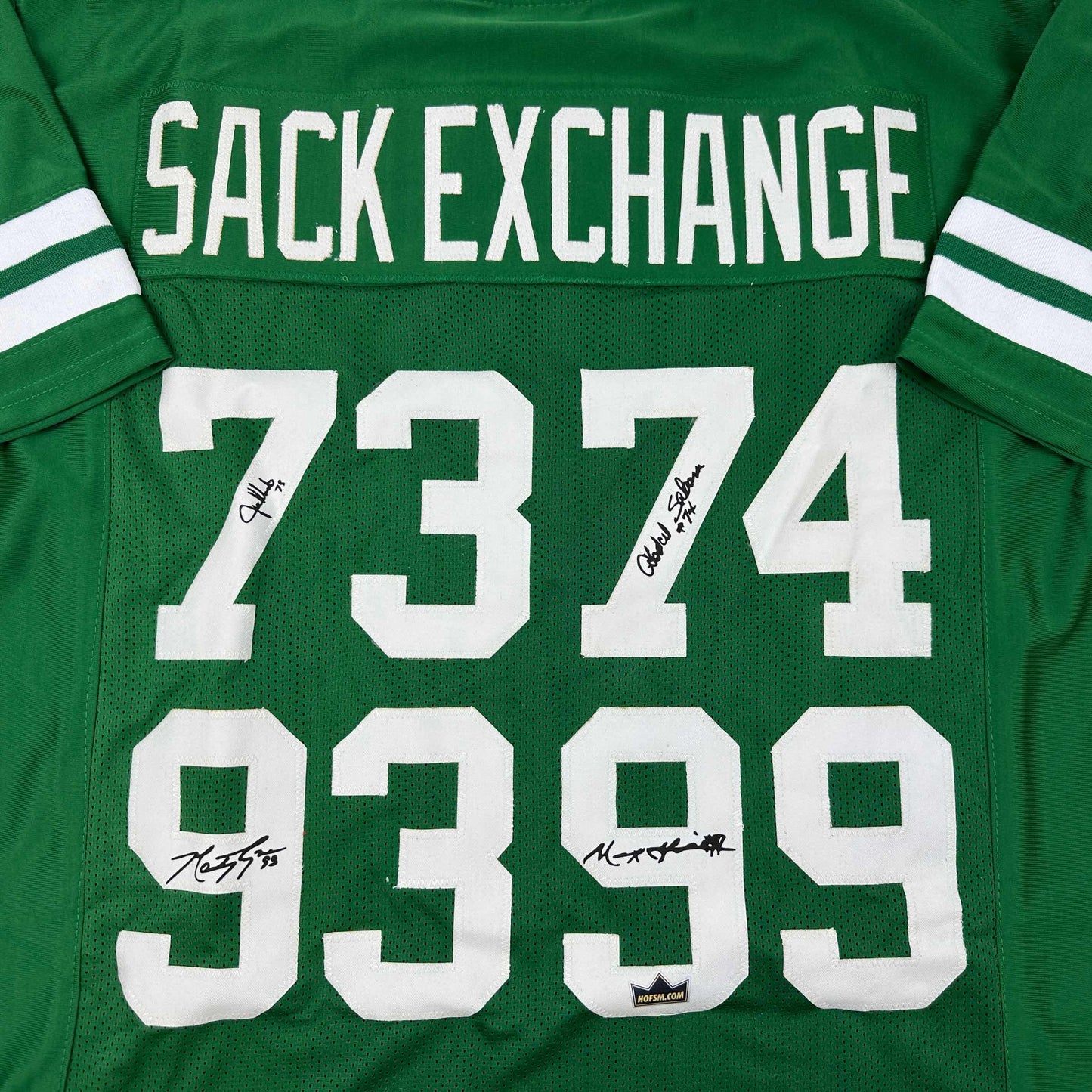 Framed Facsimile Autographed Sack Exchange 35x39 New York Green Reprint Laser Auto Football Jersey