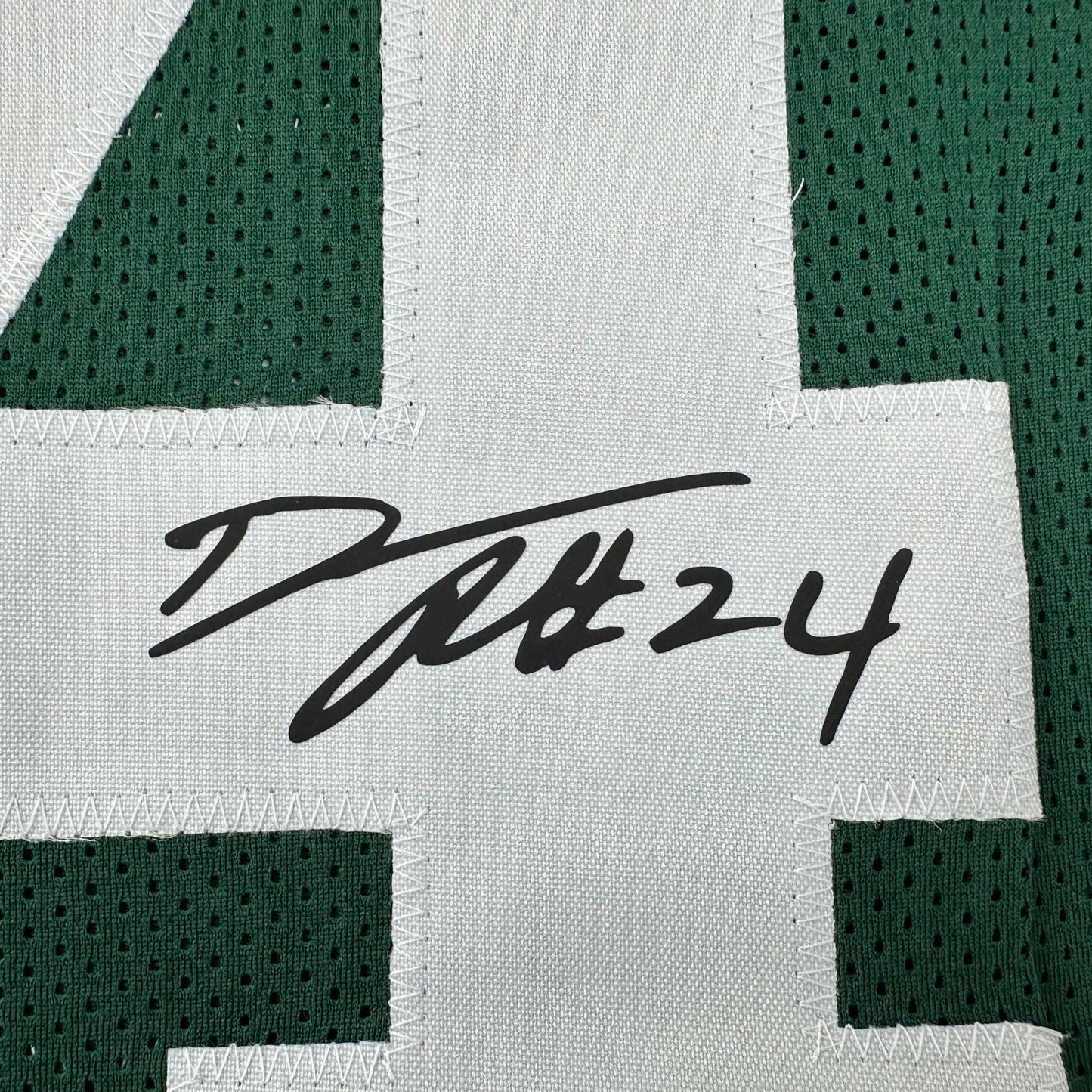 Framed Facsimile Autographed Darrelle Revis 35x39 New York Green Reprint Laser Auto Football Jersey
